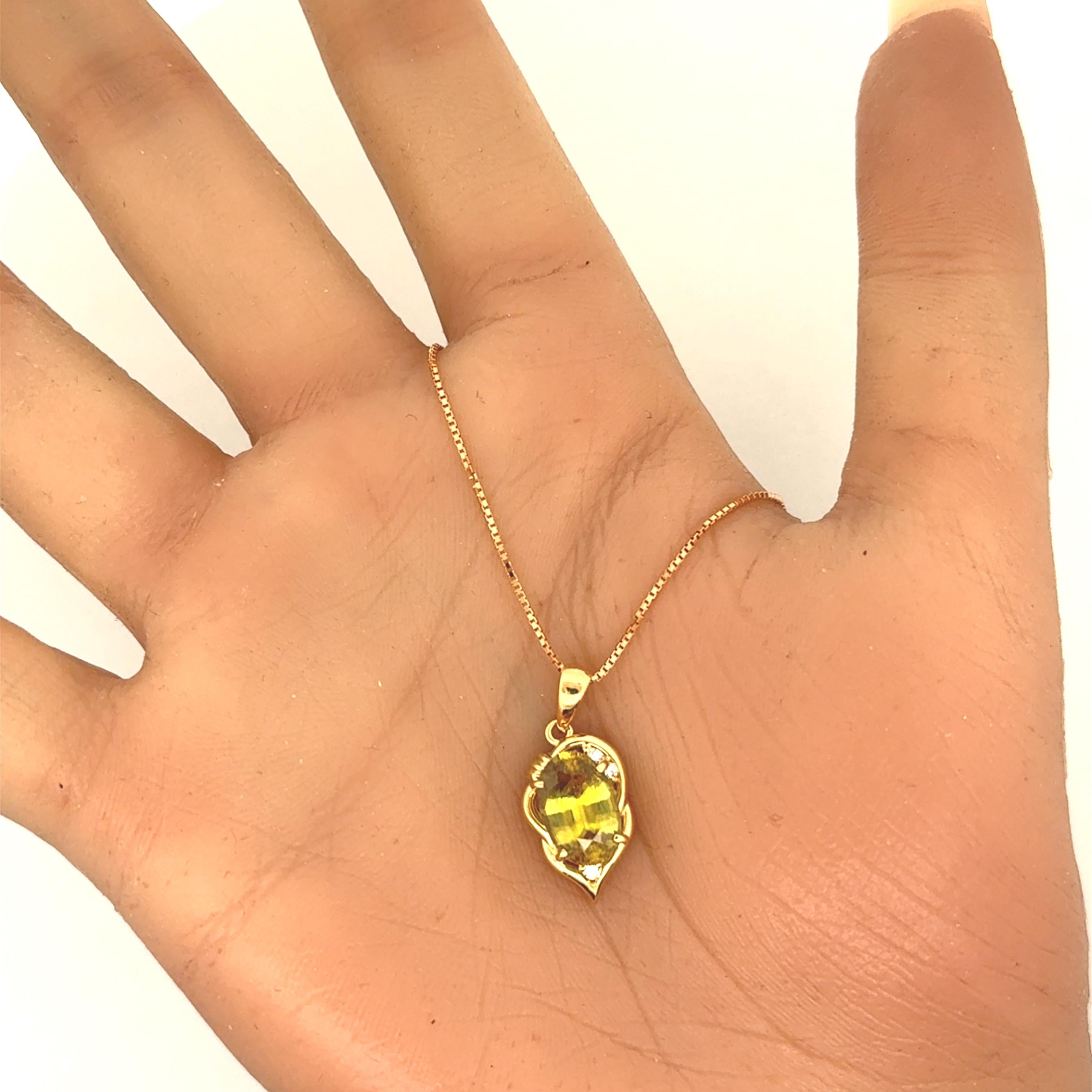 Sphene Diamond 18K Gold Pendant Necklace