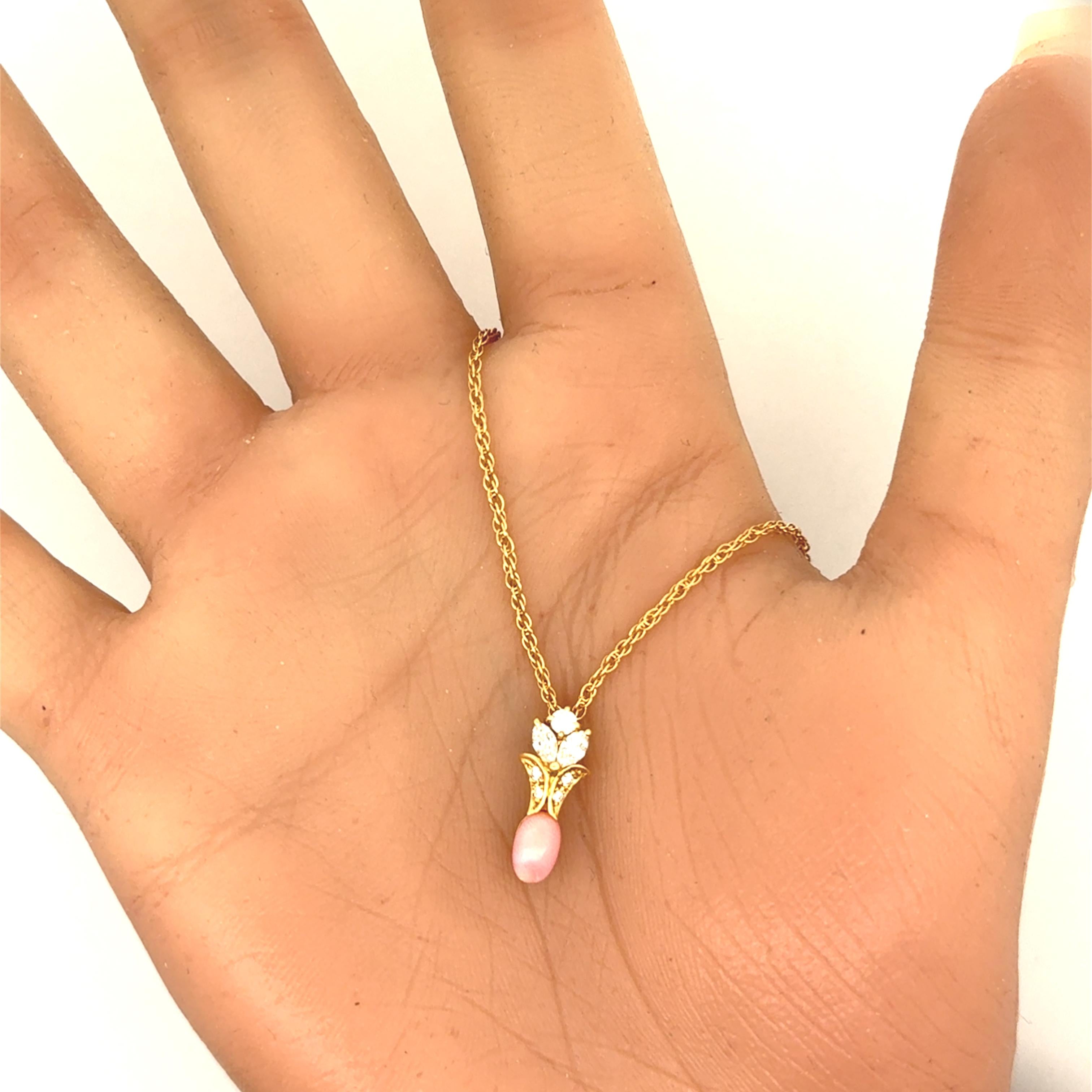 Conch Pearl Diamond 18K Yellow Gold Drop Pendant Necklace
