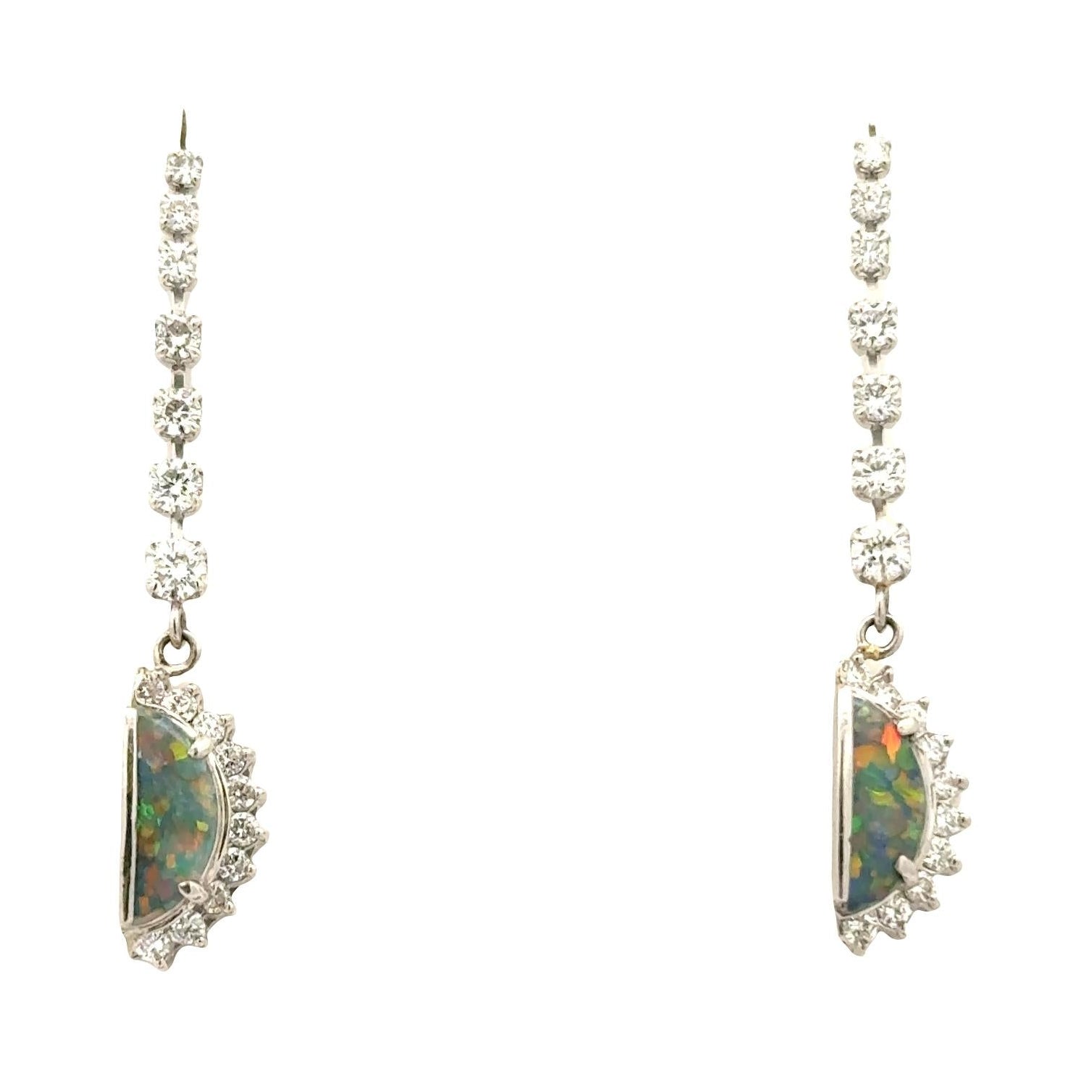 Australian Black Opal Diamond Platinum Drop Earrings