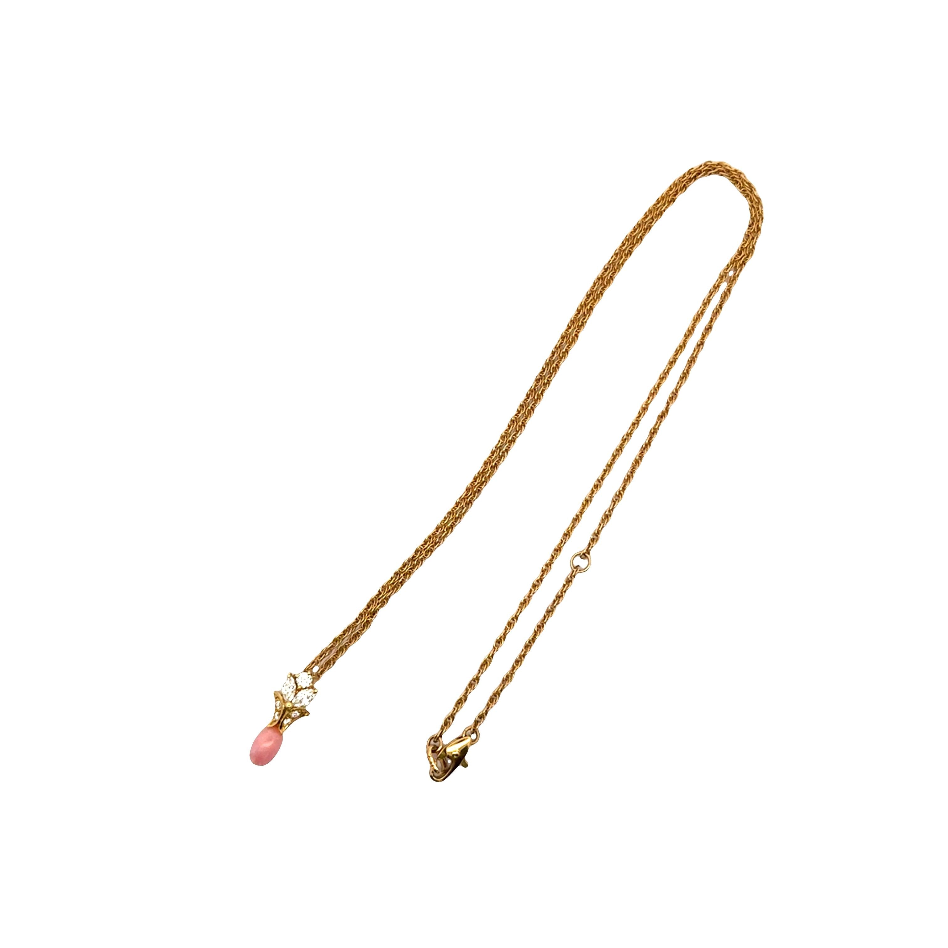 Conch Pearl Diamond 18K Yellow Gold Drop Pendant Necklace