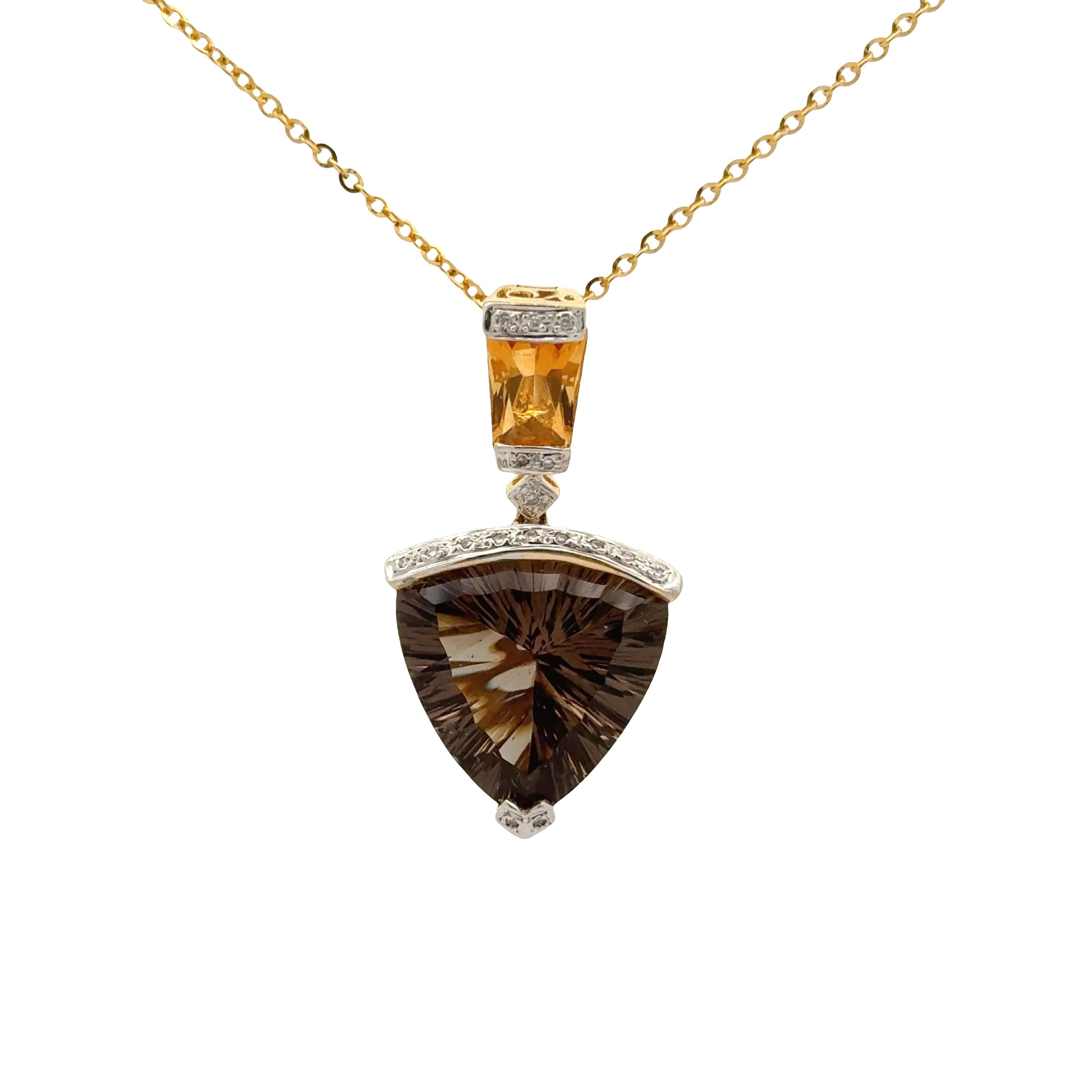 Bellarri Smokey Quartz Citrine Diamond 18K Yellow Gold Pendant Necklace