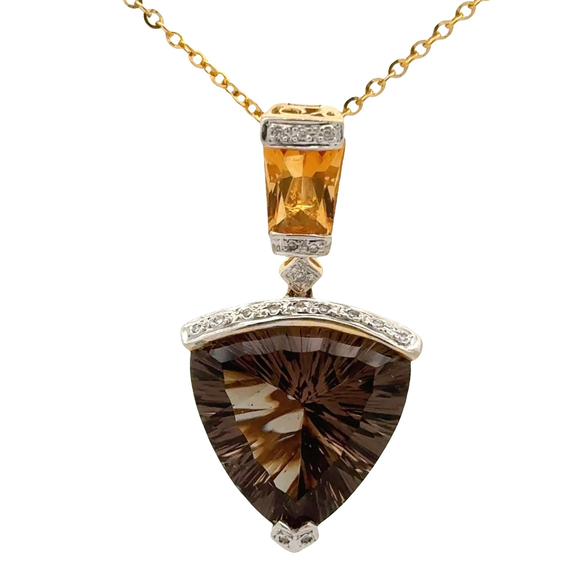 Bellarri Smokey Quartz Citrine Diamond 18K Yellow Gold Pendant Necklace