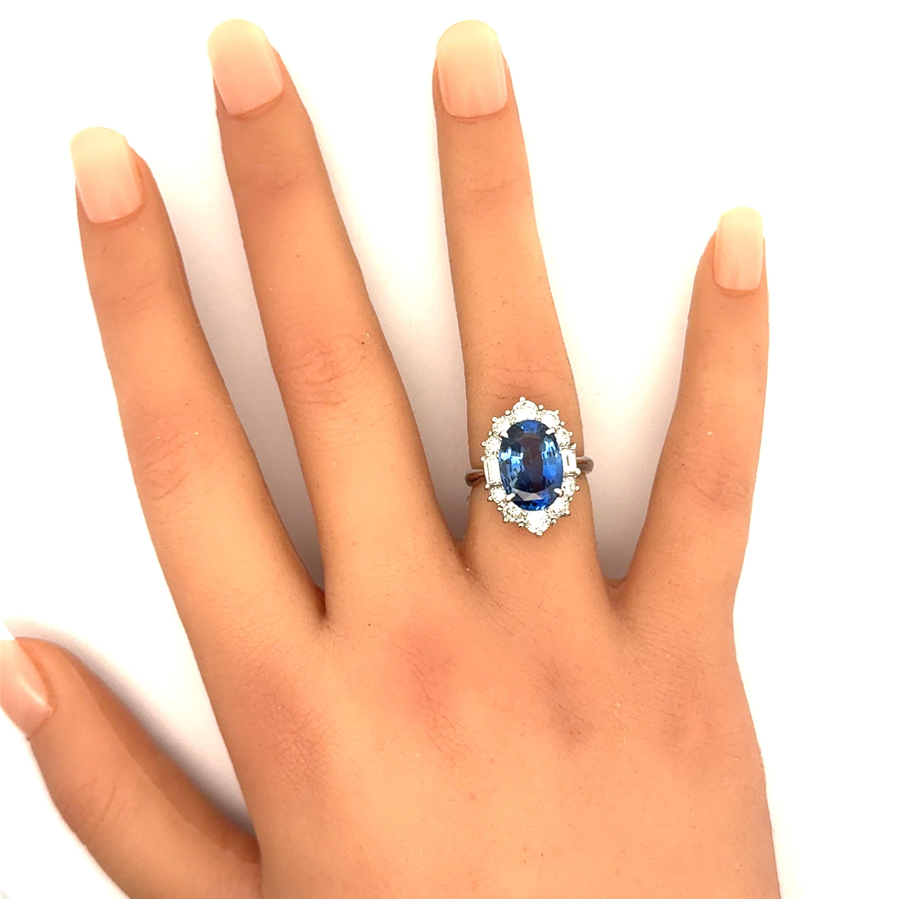 5.98 Carat No-Heat Ceylon Blue Sapphire Diamond Platinum Ring, GIA Certified