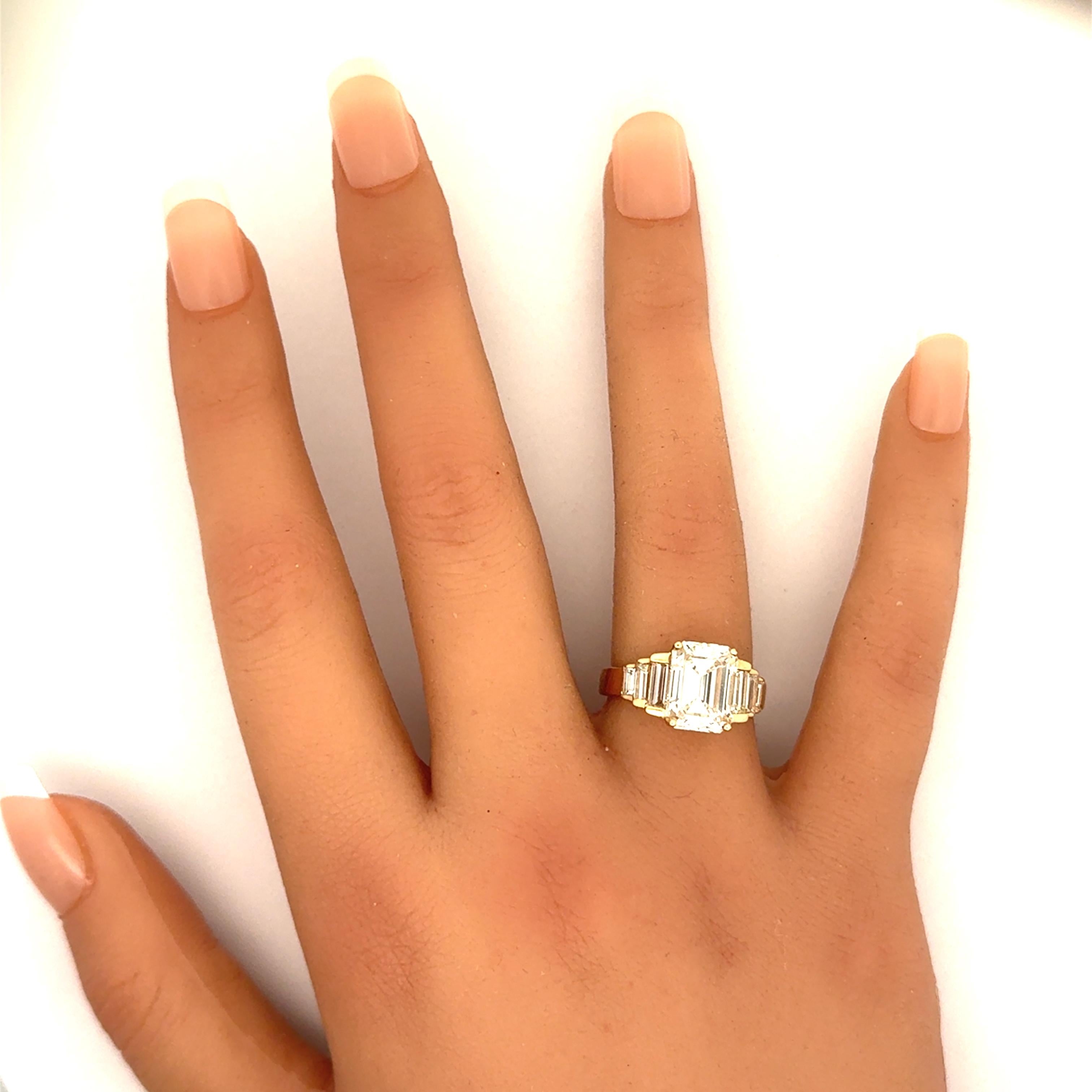3.51 Carat Emerald-Cut Diamond H-VS2 14K Yellow Gold Ring, GIA Certified