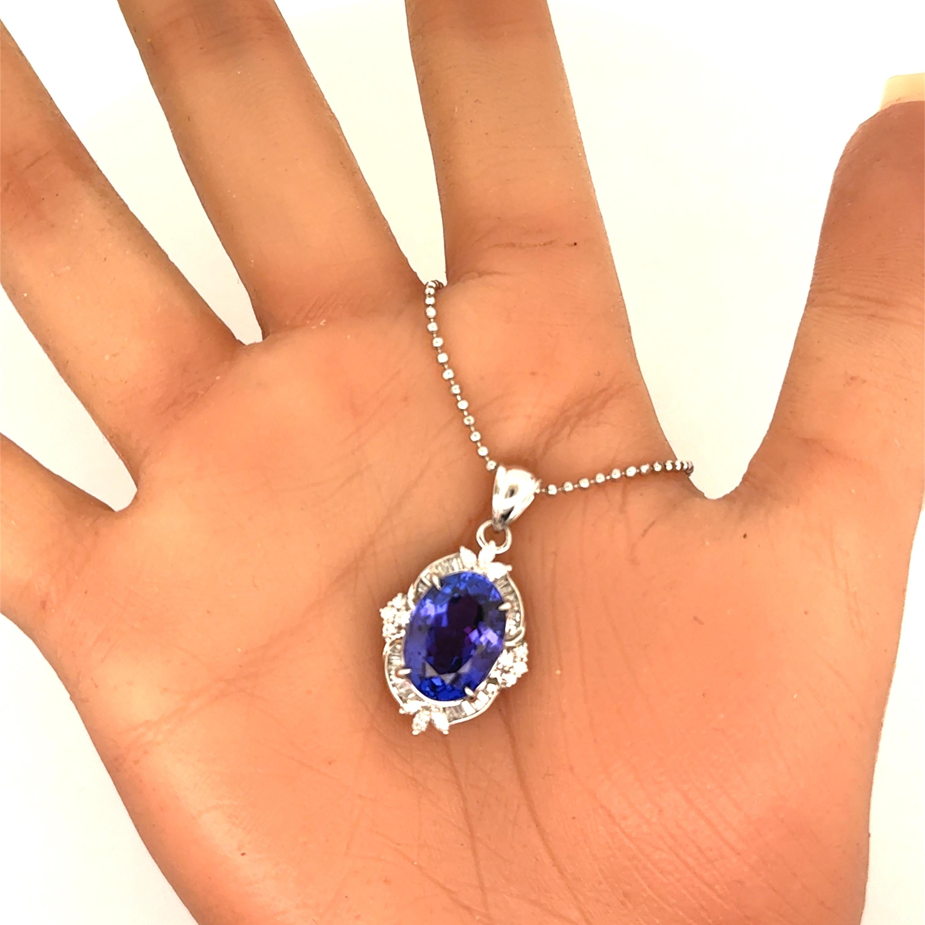 9.73 Carat Tanzanite Diamond Platinum Halo Pendant Necklace
