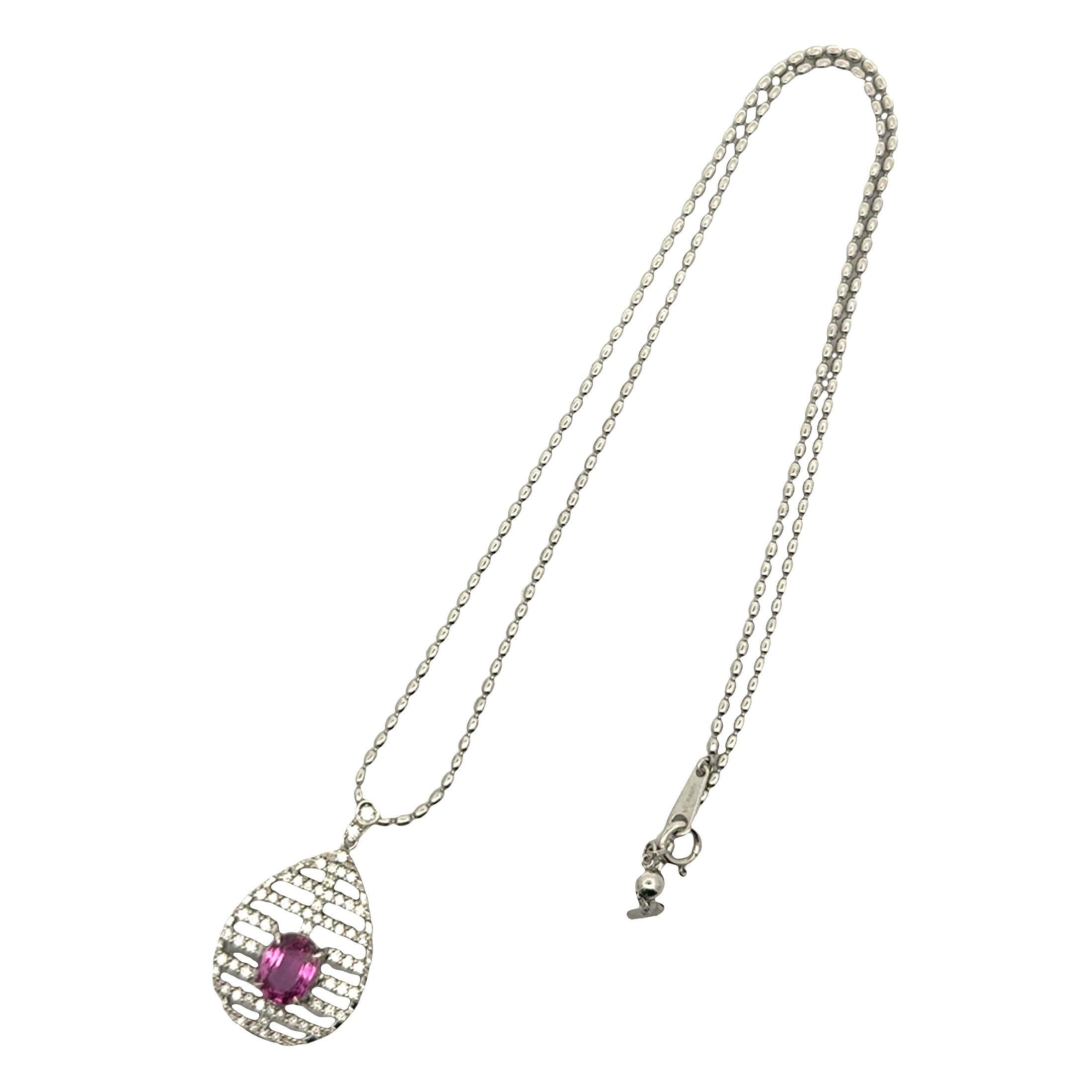 2.16 Carat Pink Sapphire Diamond 18K White Gold Pendant Necklace