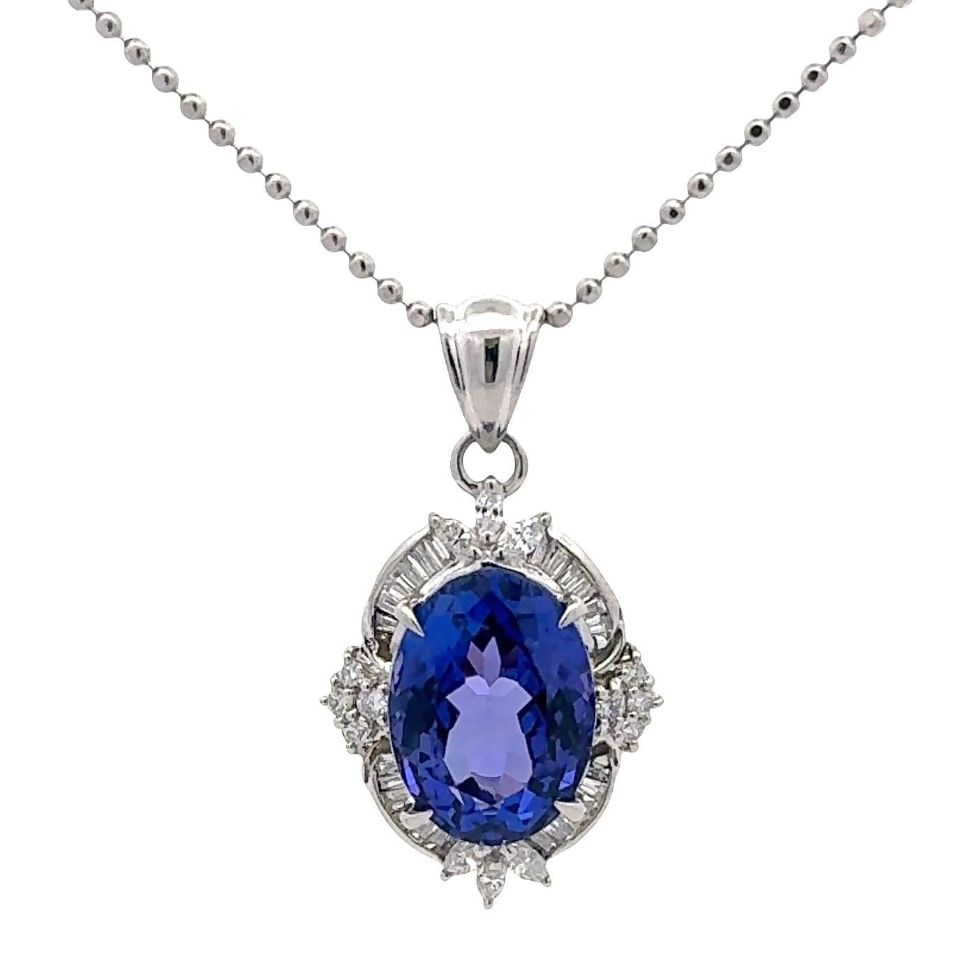 9.73 Carat Tanzanite Diamond Platinum Halo Pendant Necklace