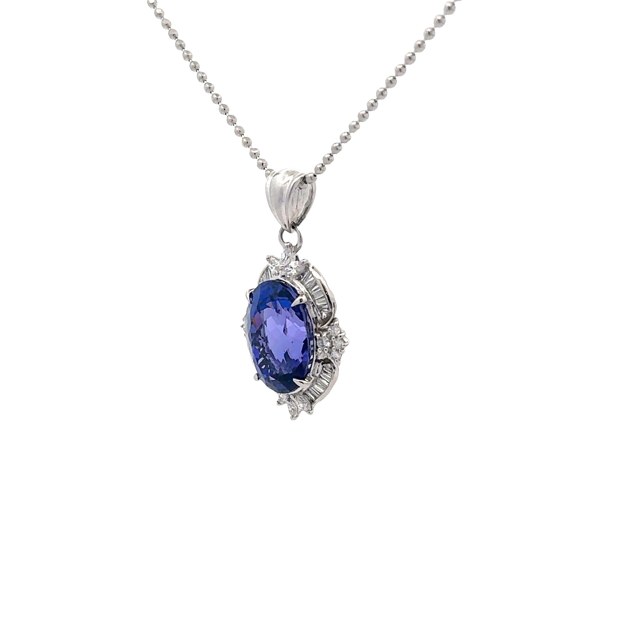 9.73 Carat Tanzanite Diamond Platinum Halo Pendant Necklace
