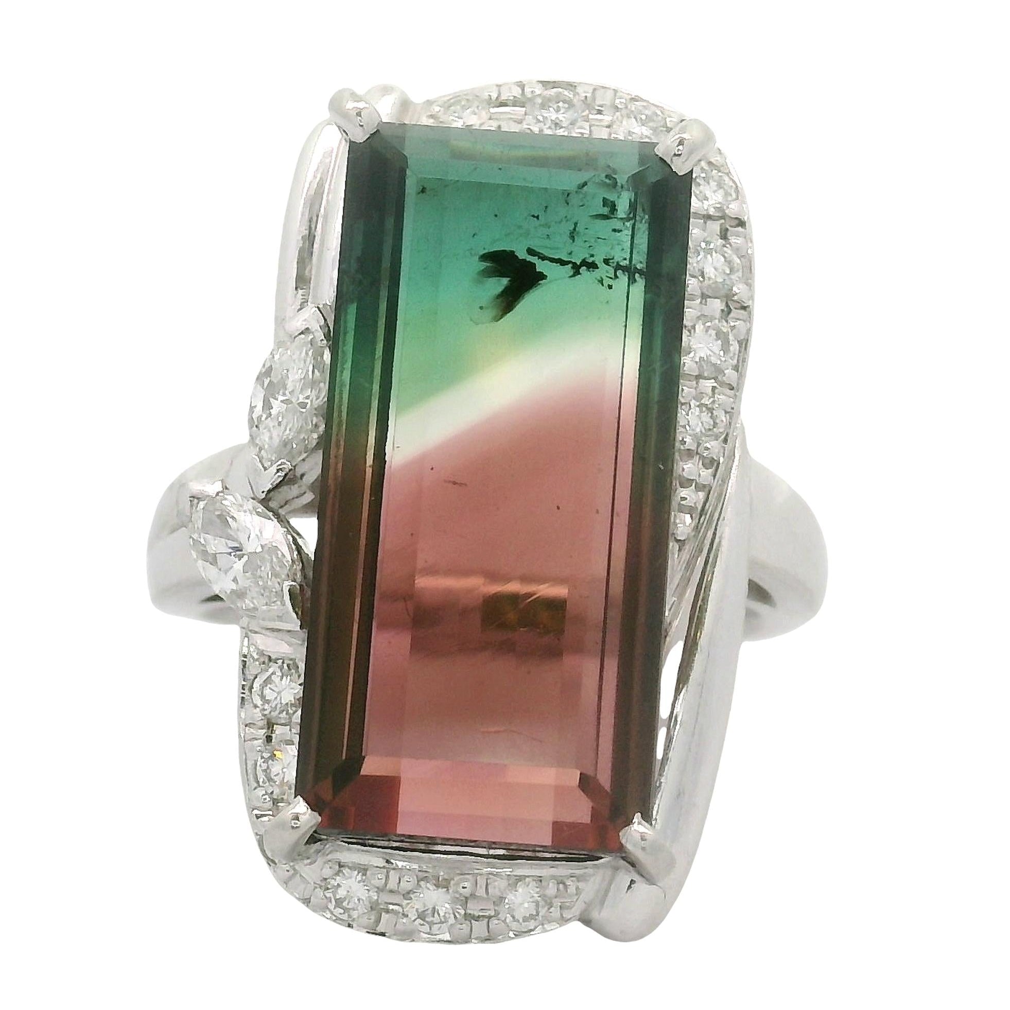 13.48 Carat Watermelon Tourmaline Diamond Platinum