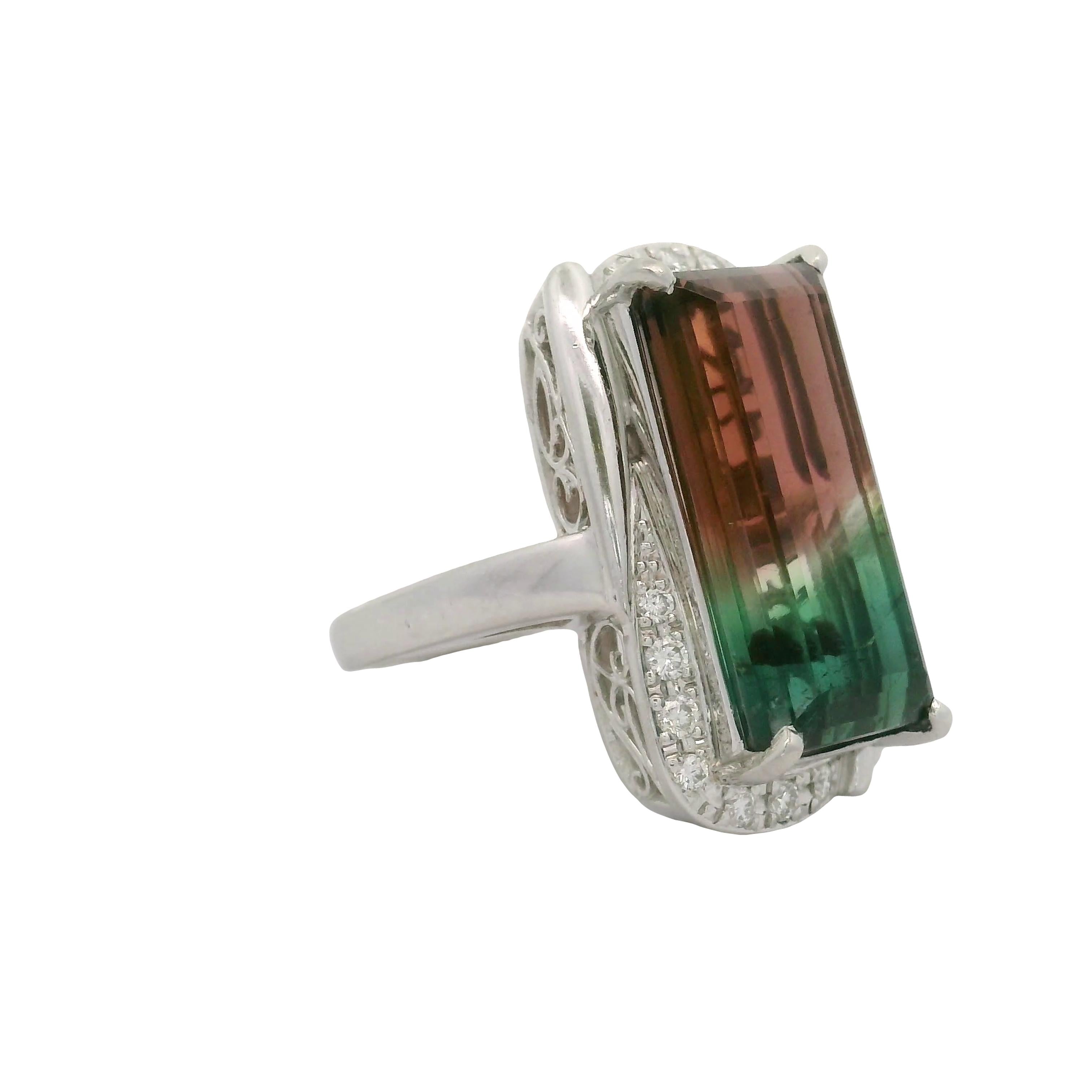 13.48 Carat Watermelon Tourmaline Diamond Platinum