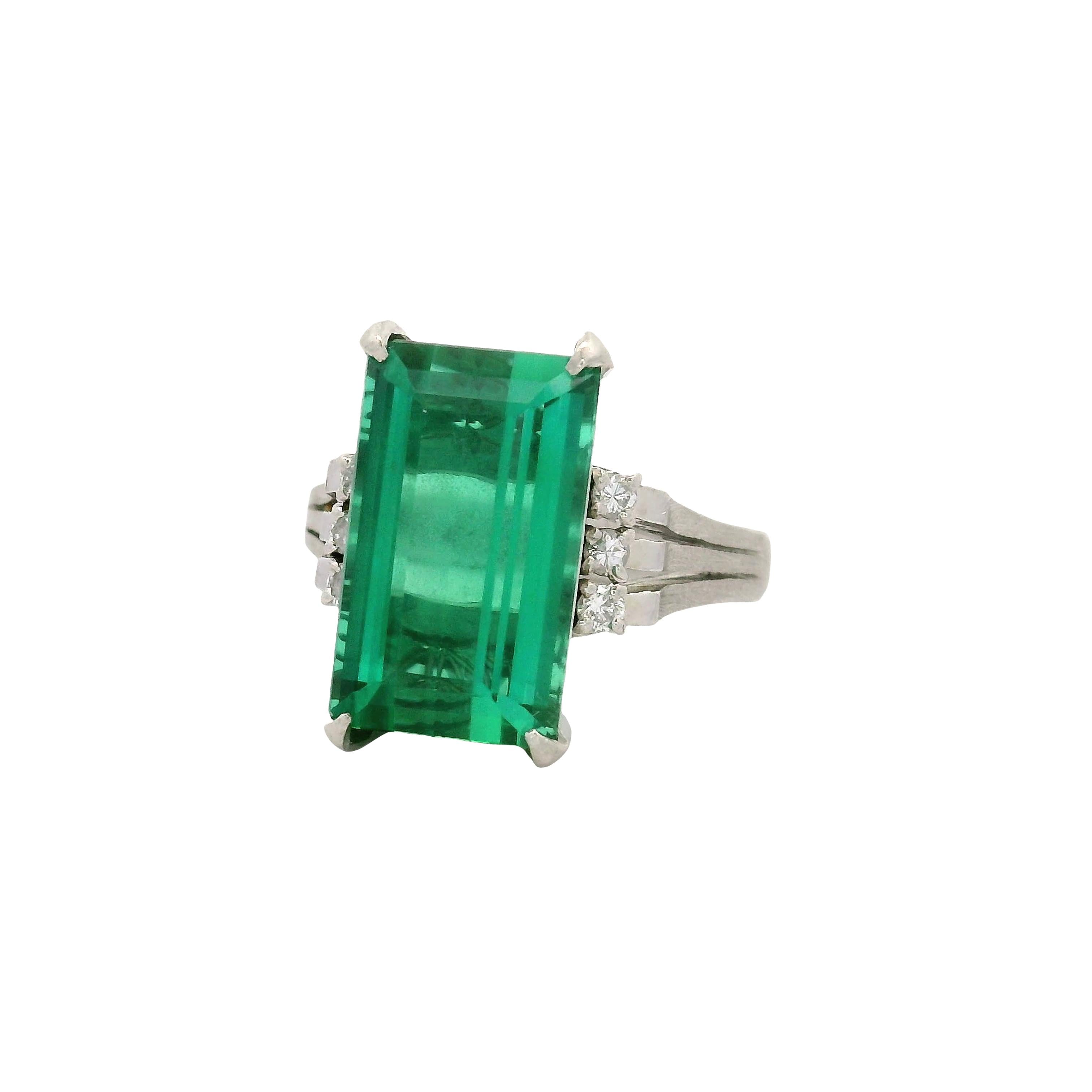 7.46 Carat Green Tourmaline Diamond Platinum Ring