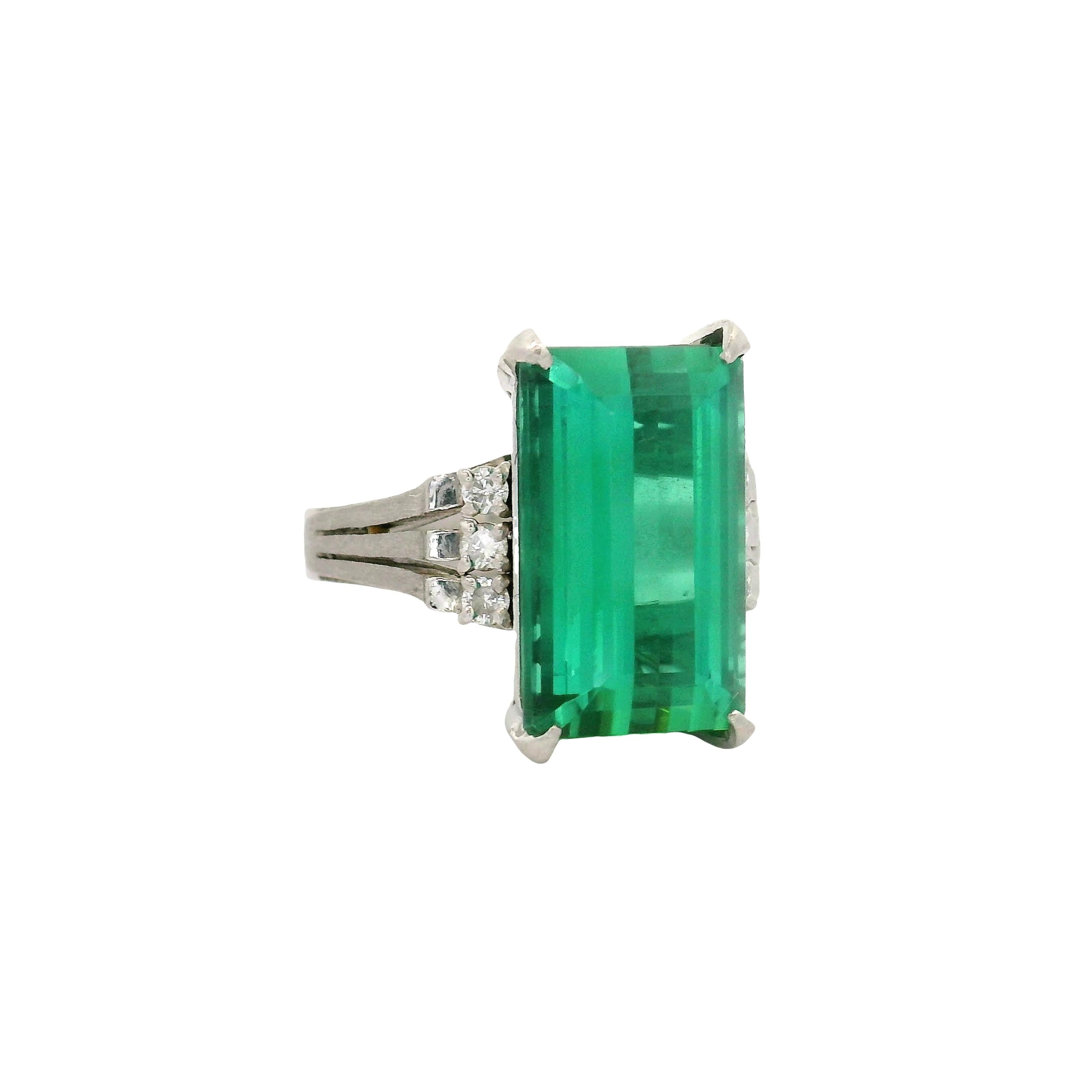 7.46 Carat Green Tourmaline Diamond Platinum Ring