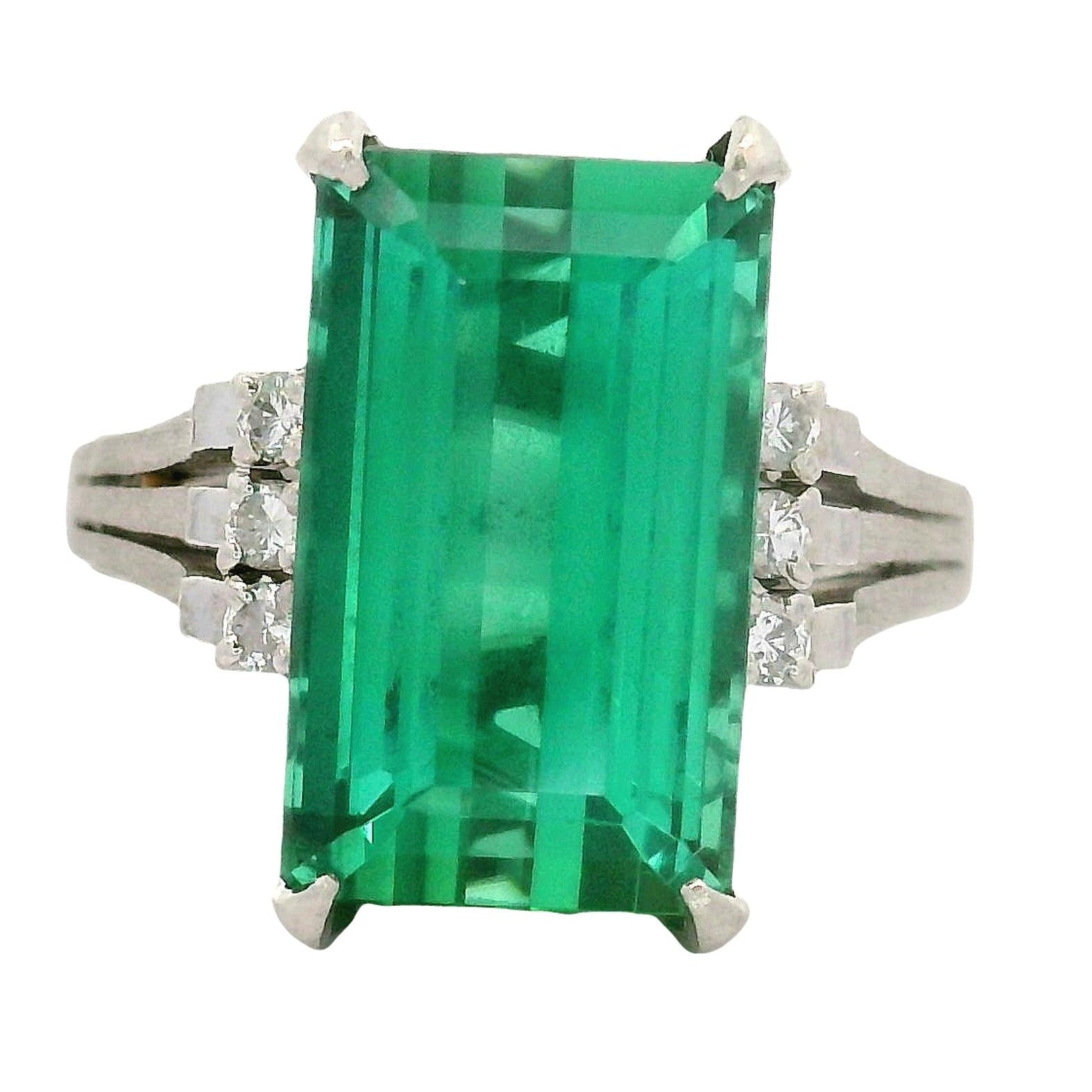 7.46 Carat Green Tourmaline Diamond Platinum Ring