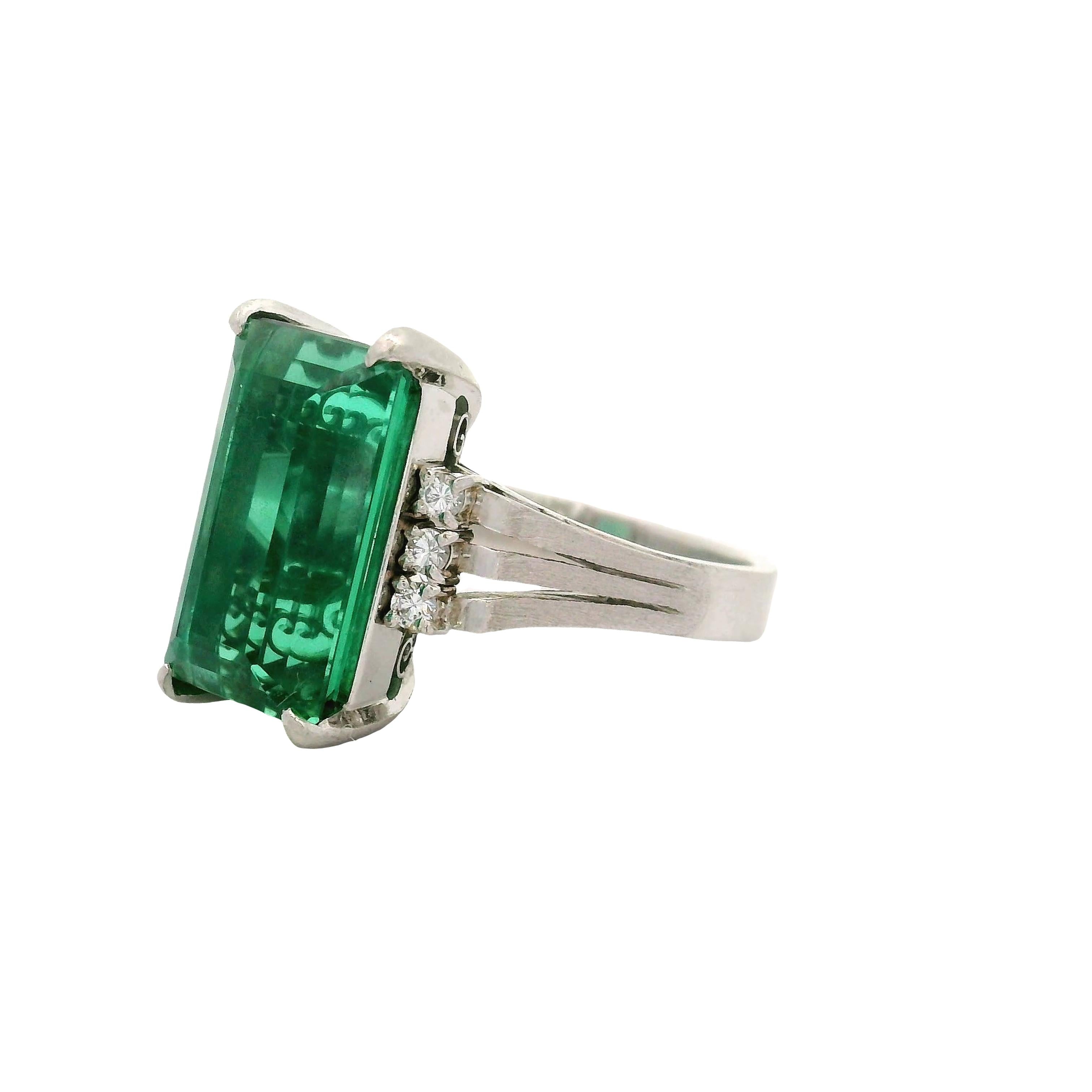 7.46 Carat Green Tourmaline Diamond Platinum Ring