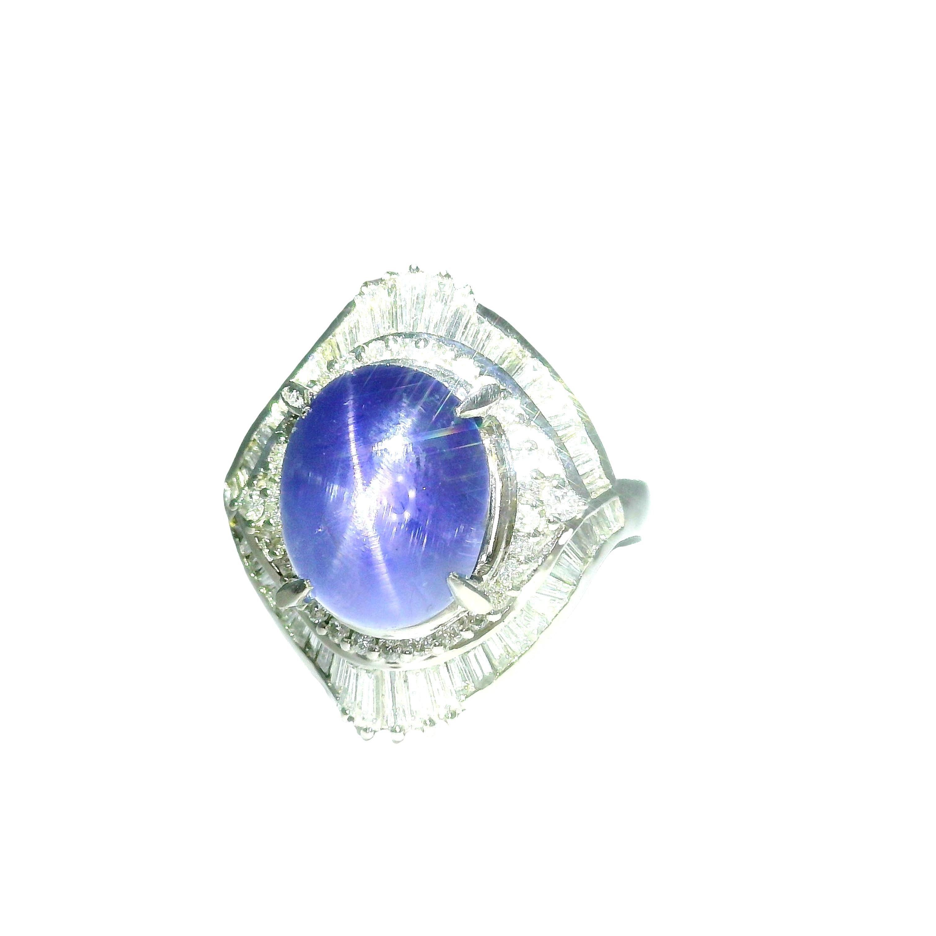 10.75 Carat Blue Star Sapphire Diamond Platinum Double Halo Ring