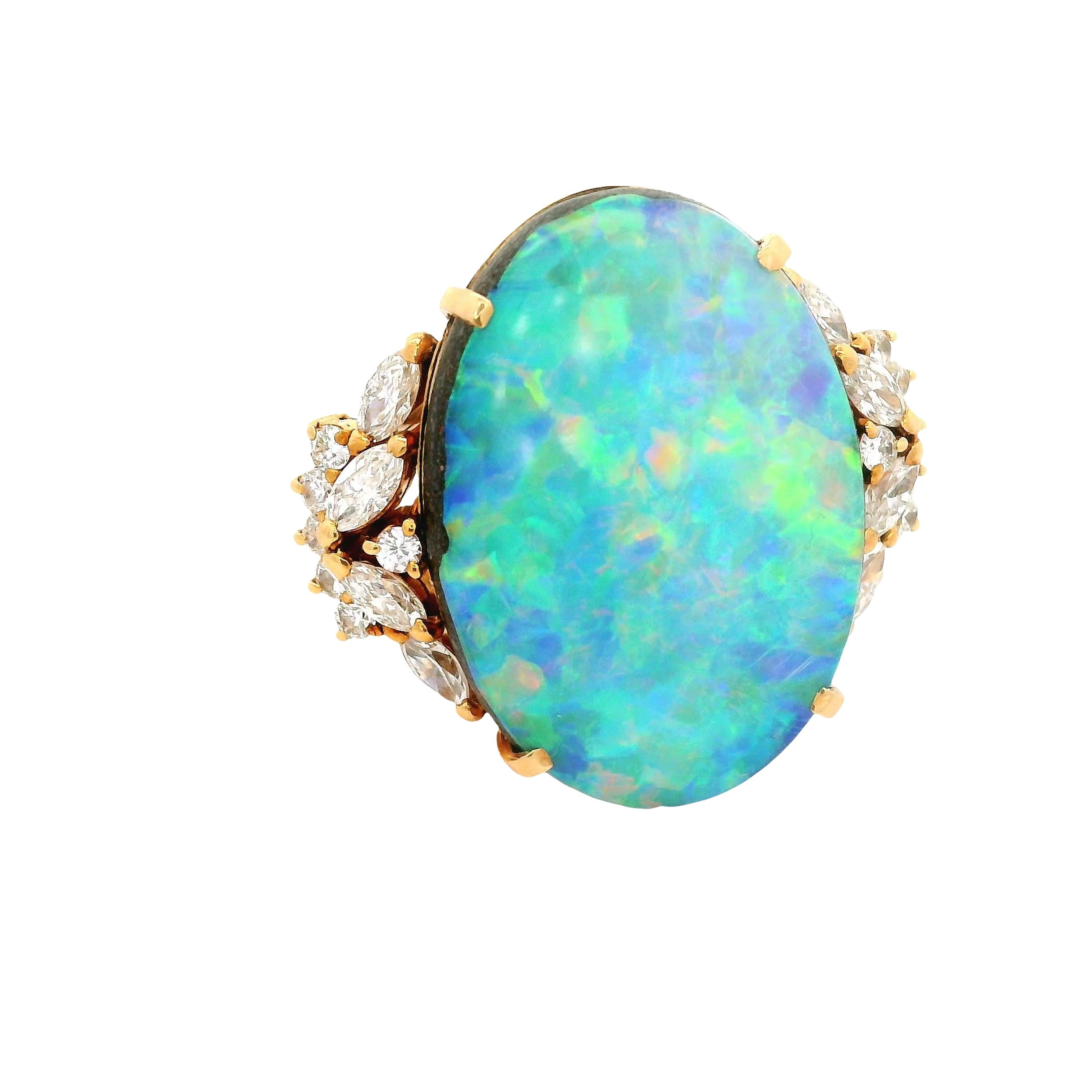 17.50 Carat Australian Boulder Opal Diamond 18K Yellow Gold Ring