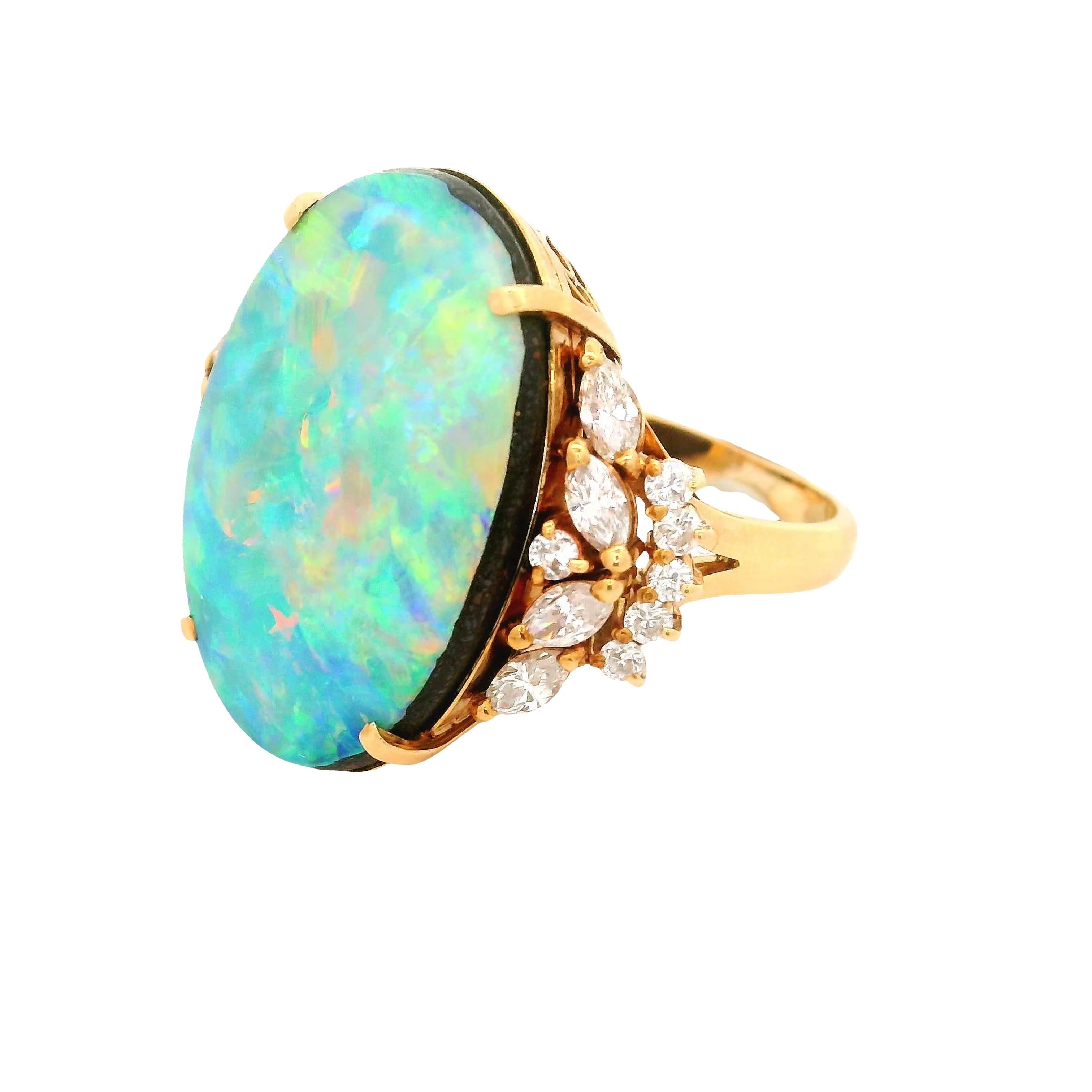 17.50 Carat Australian Boulder Opal Diamond 18K Yellow Gold Ring