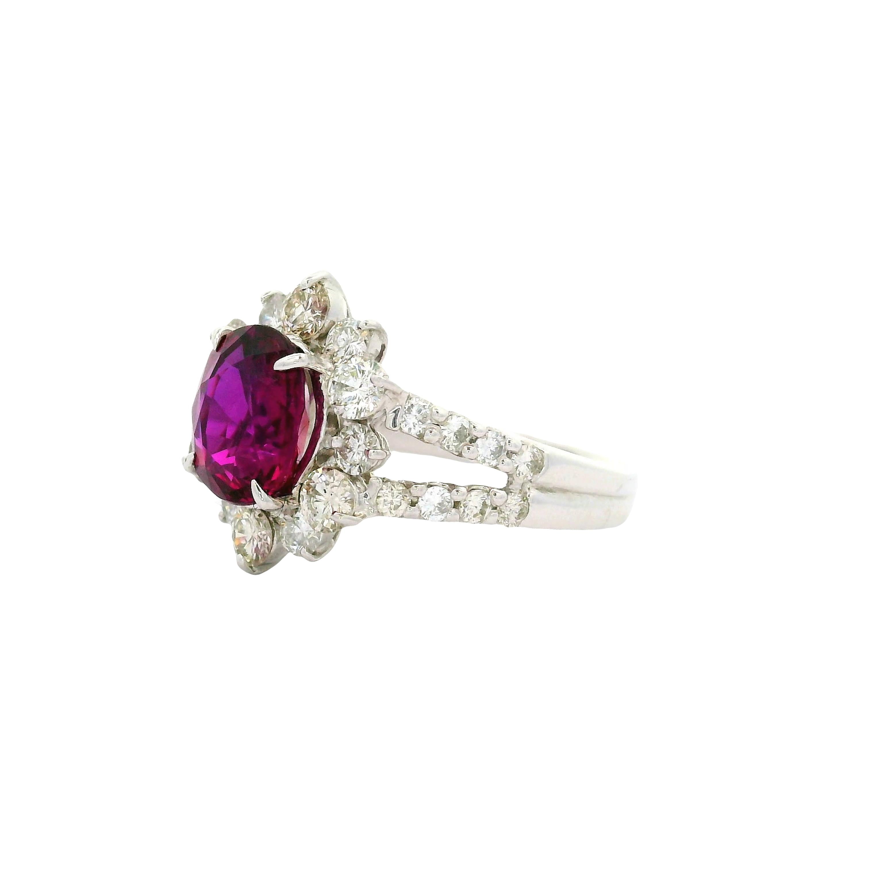 2.13 Carat No-Heat Ruby Diamond Platinum Halo Ring, GIA Certified