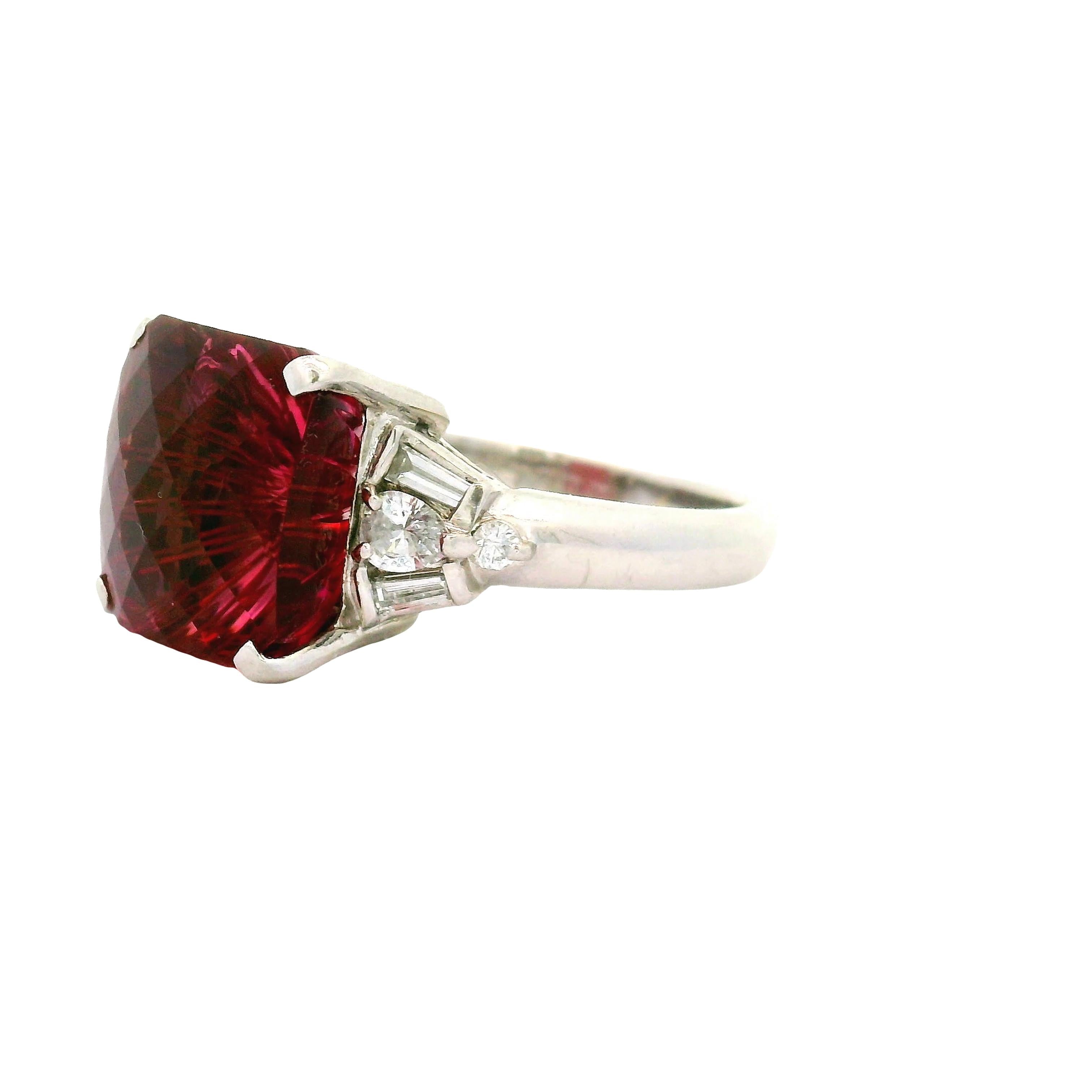8.95 Carat Fantasy-Cut Pink Tourmaline Diamond Platinum Ring