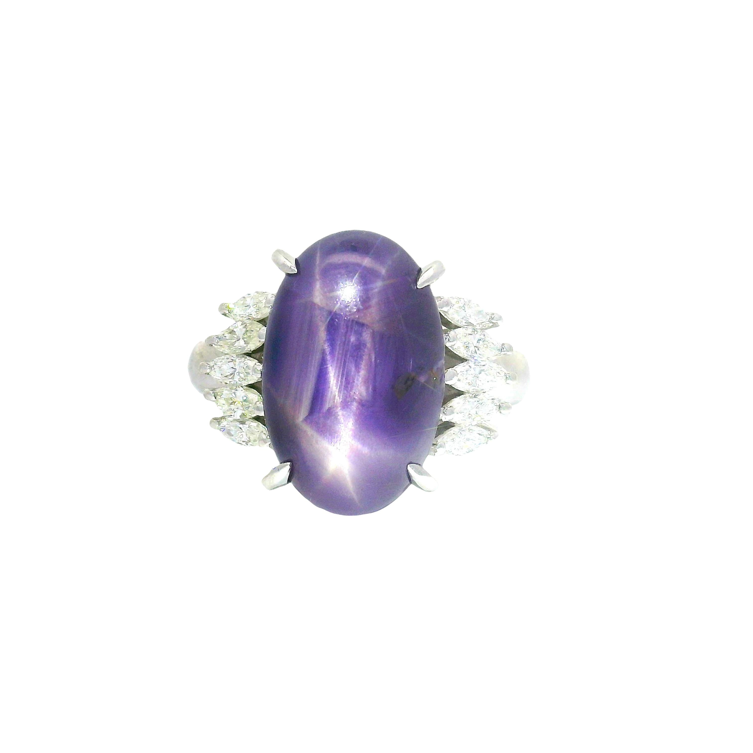 12.13 Carat Purple Star Sapphire Diamond Platinum Ring