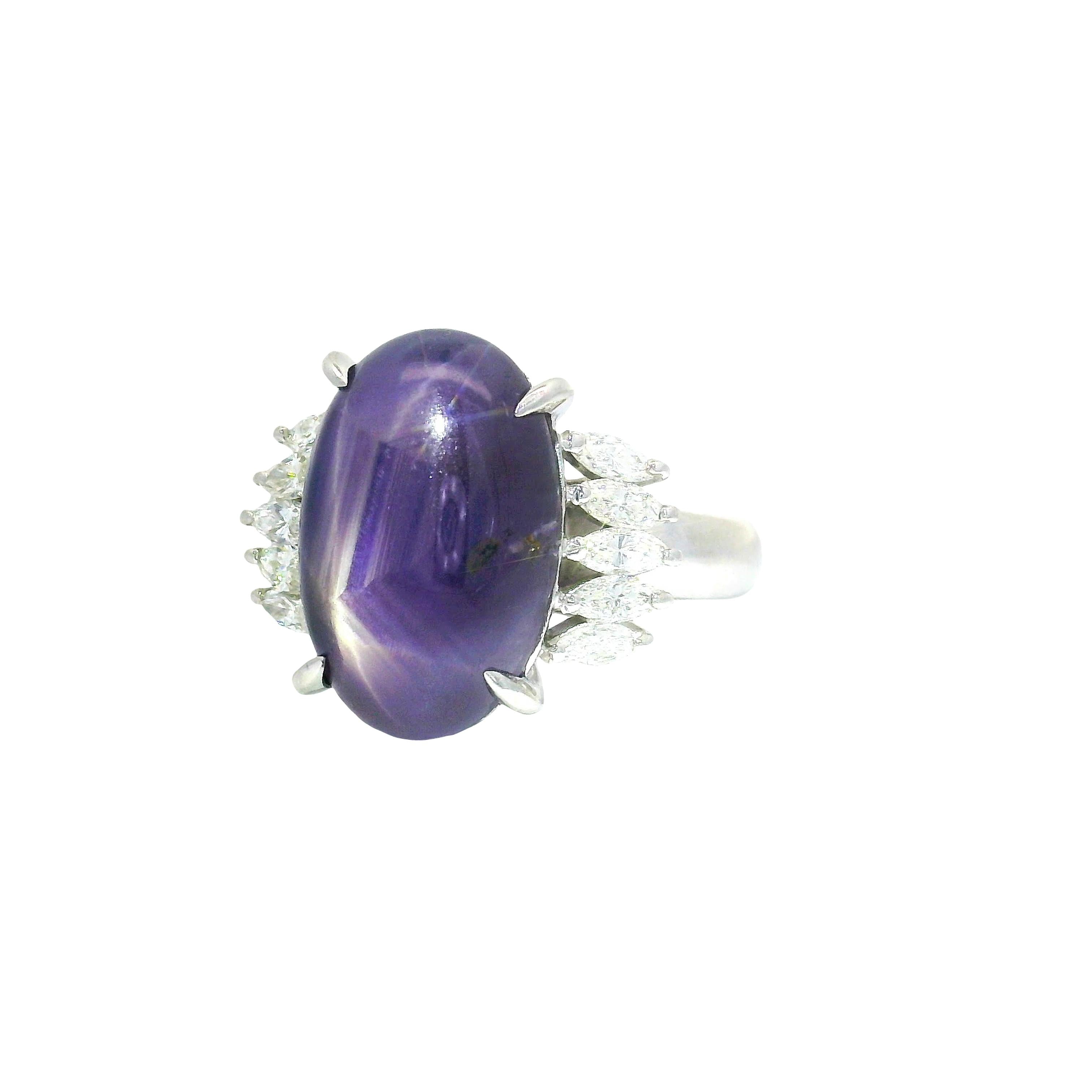12.13 Carat Purple Star Sapphire Diamond Platinum Ring