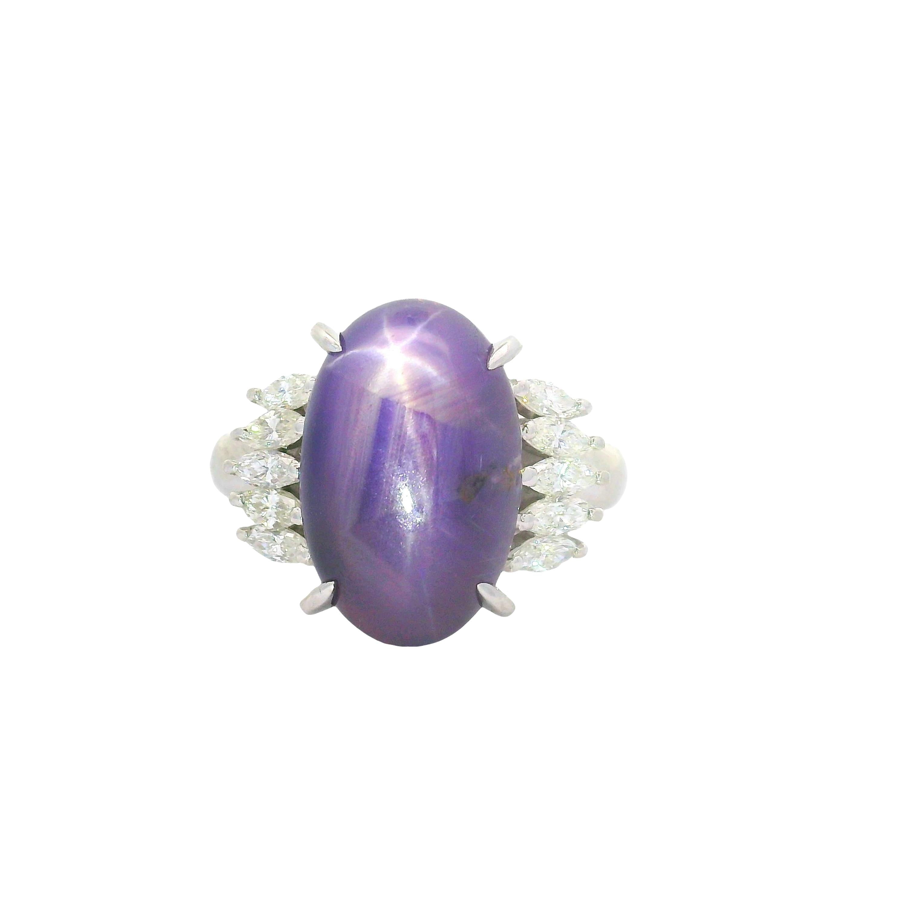 12.13 Carat Purple Star Sapphire Diamond Platinum Ring