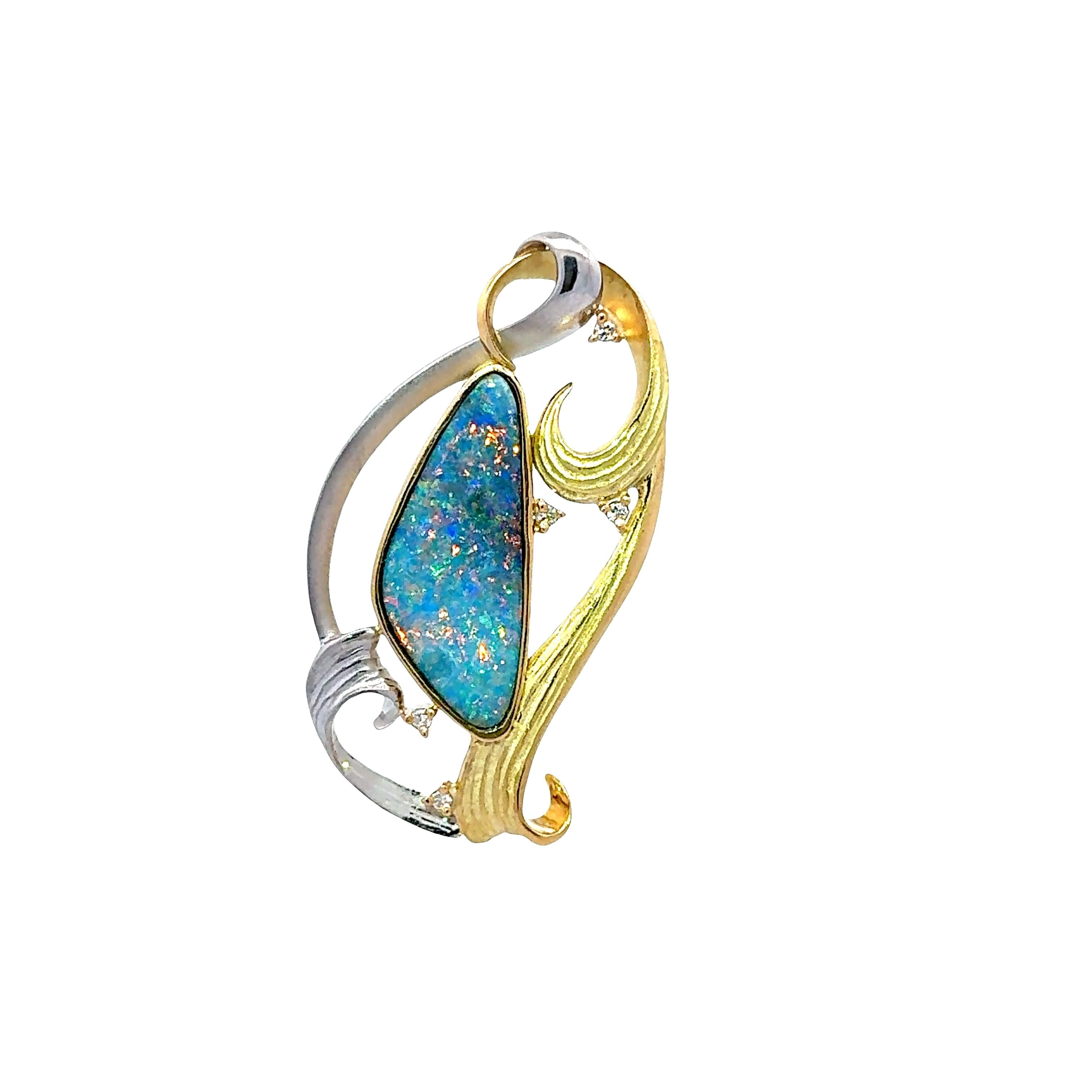 9.83 Carat Boulder Opal Diamond Platinum-18K Yellow Gold Brooch-Pendant