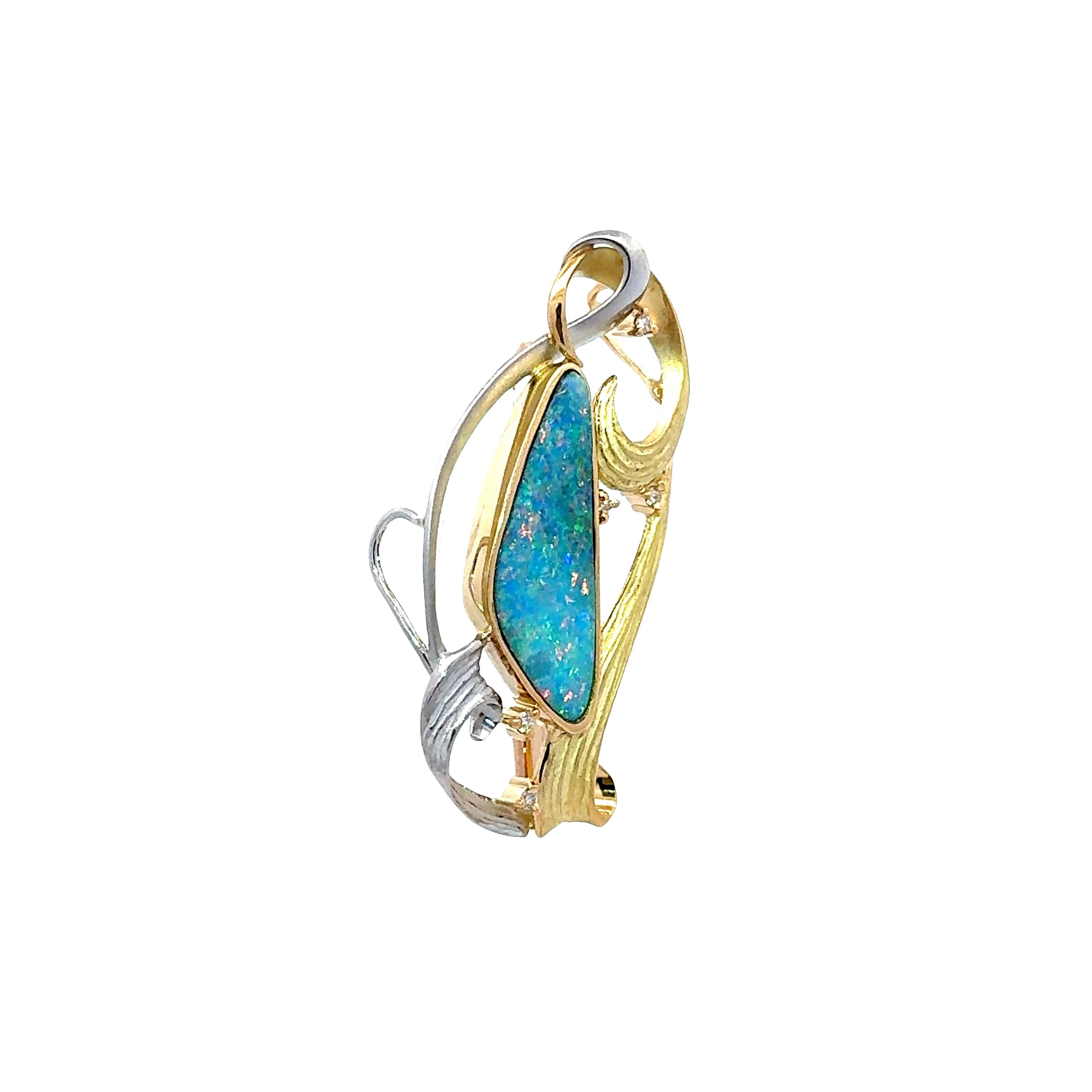 9.83 Carat Boulder Opal Diamond Platinum-18K Yellow Gold Brooch-Pendant