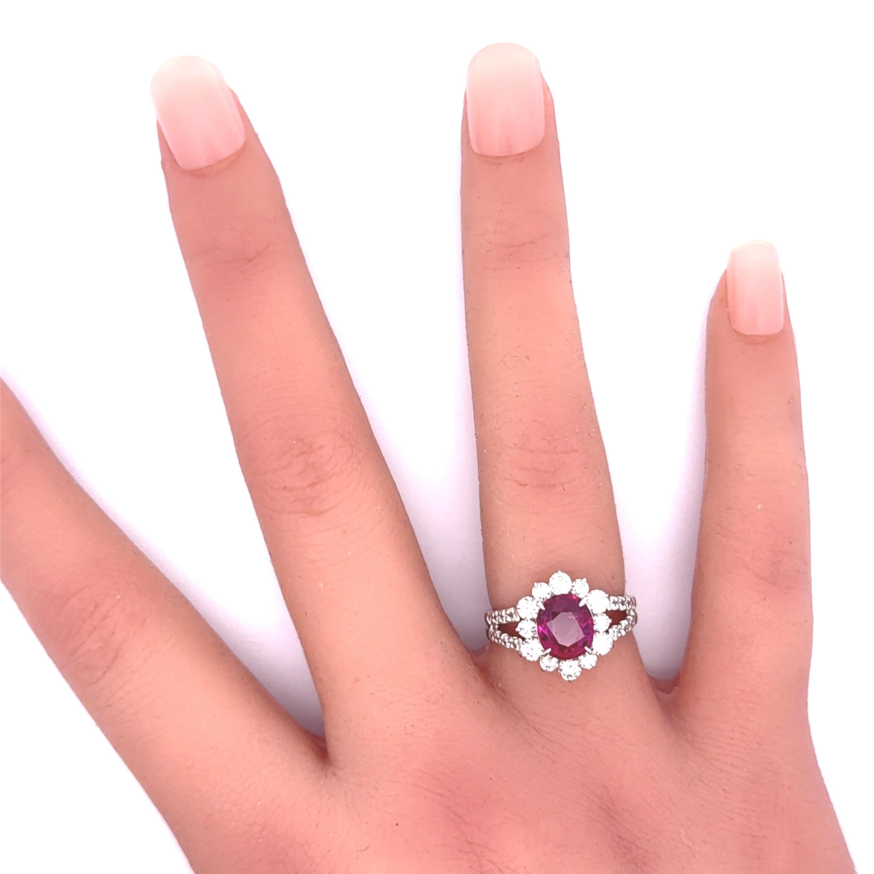 2.13 Carat No-Heat Ruby Diamond Platinum Halo Ring, GIA Certified