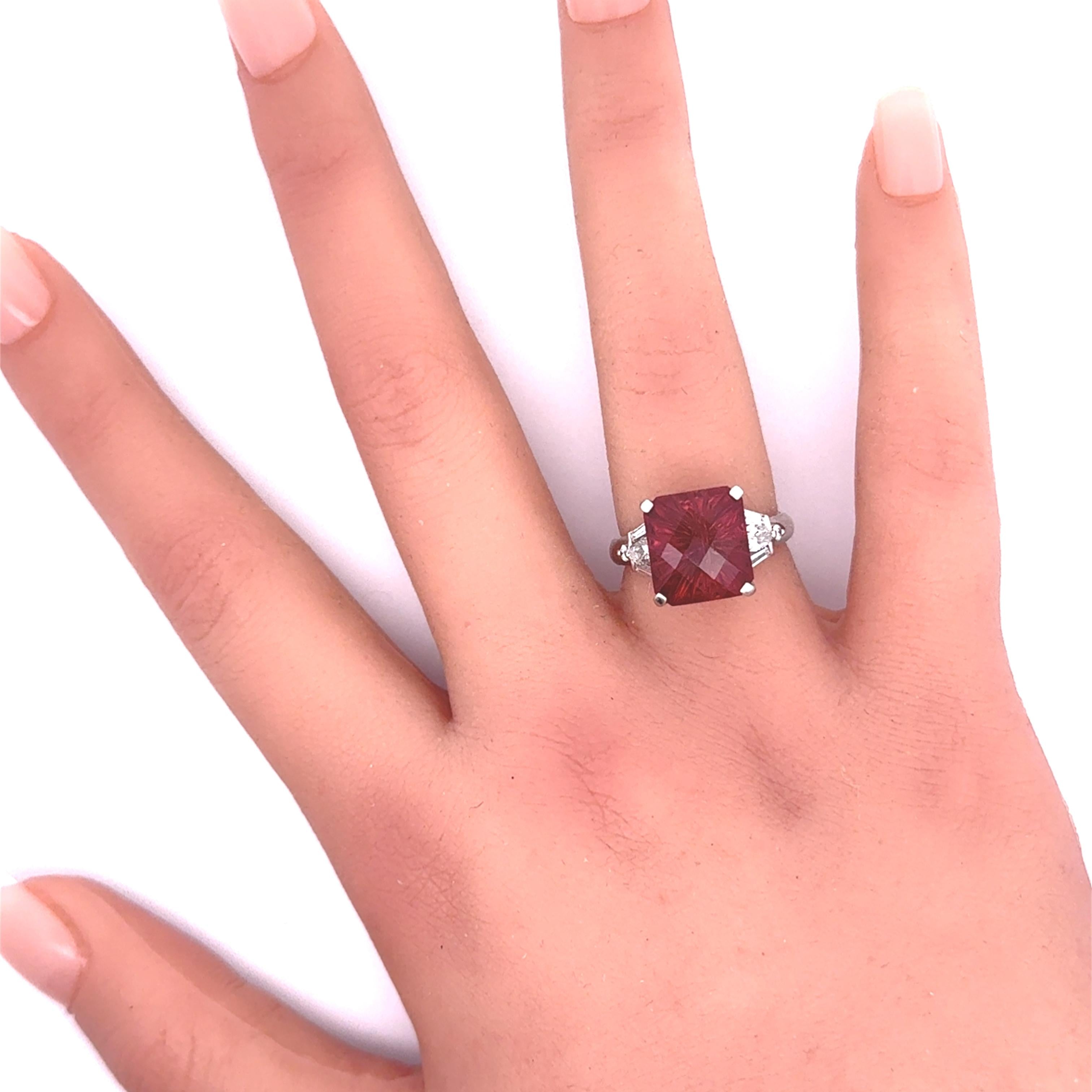 8.95 Carat Fantasy-Cut Pink Tourmaline Diamond Platinum Ring