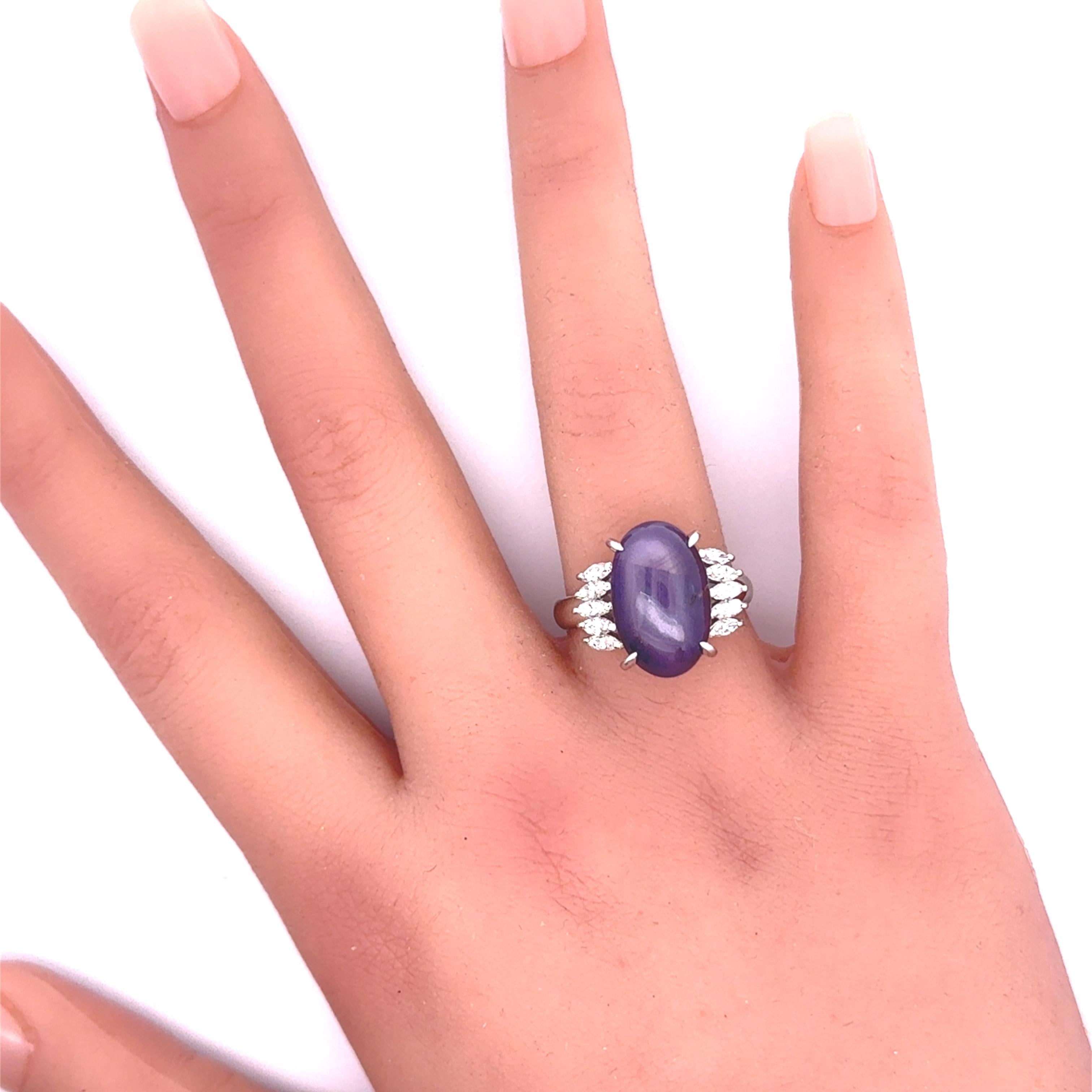12.13 Carat Purple Star Sapphire Diamond Platinum Ring