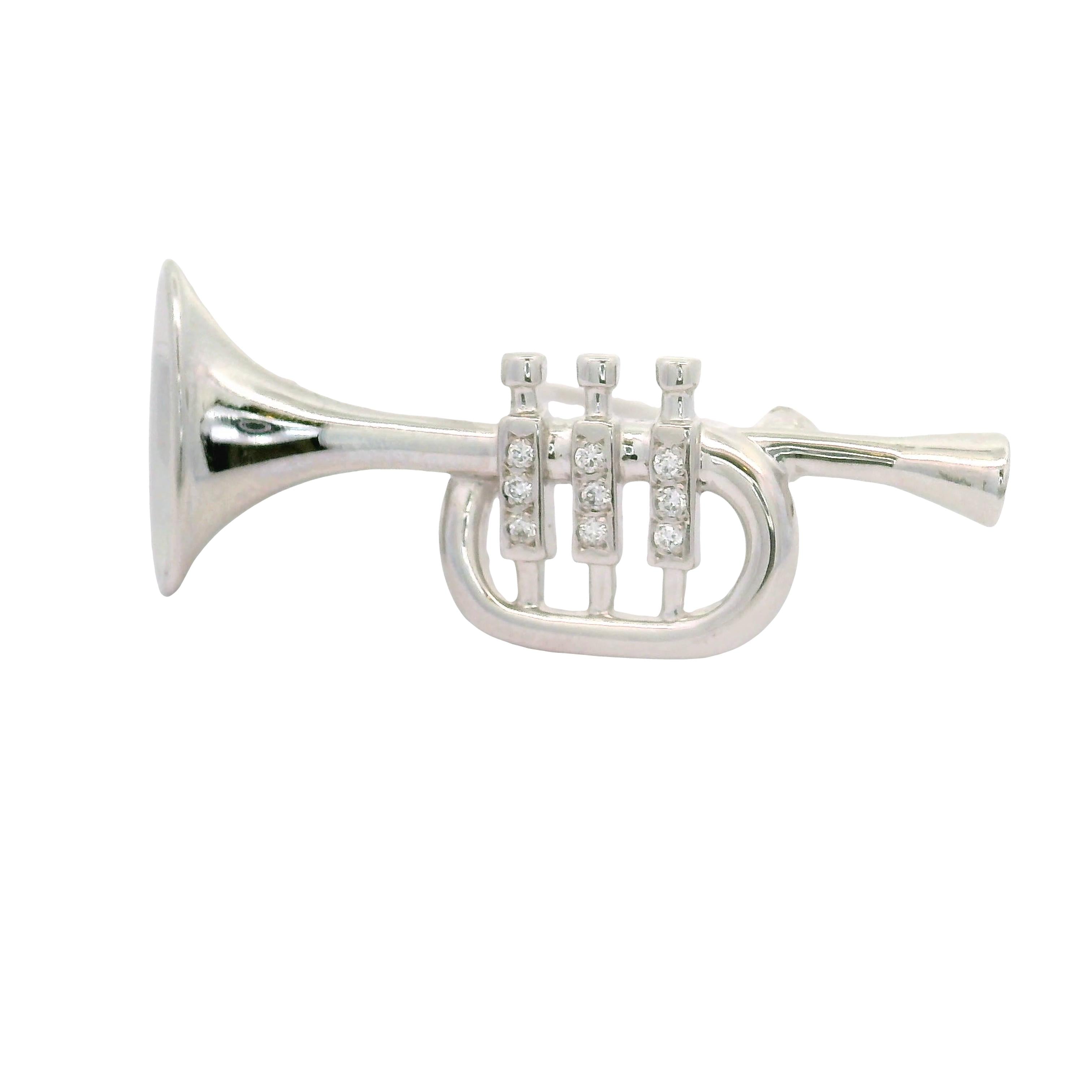 Diamond Platinum-14K White Gold Trumpet Brooch Pendant