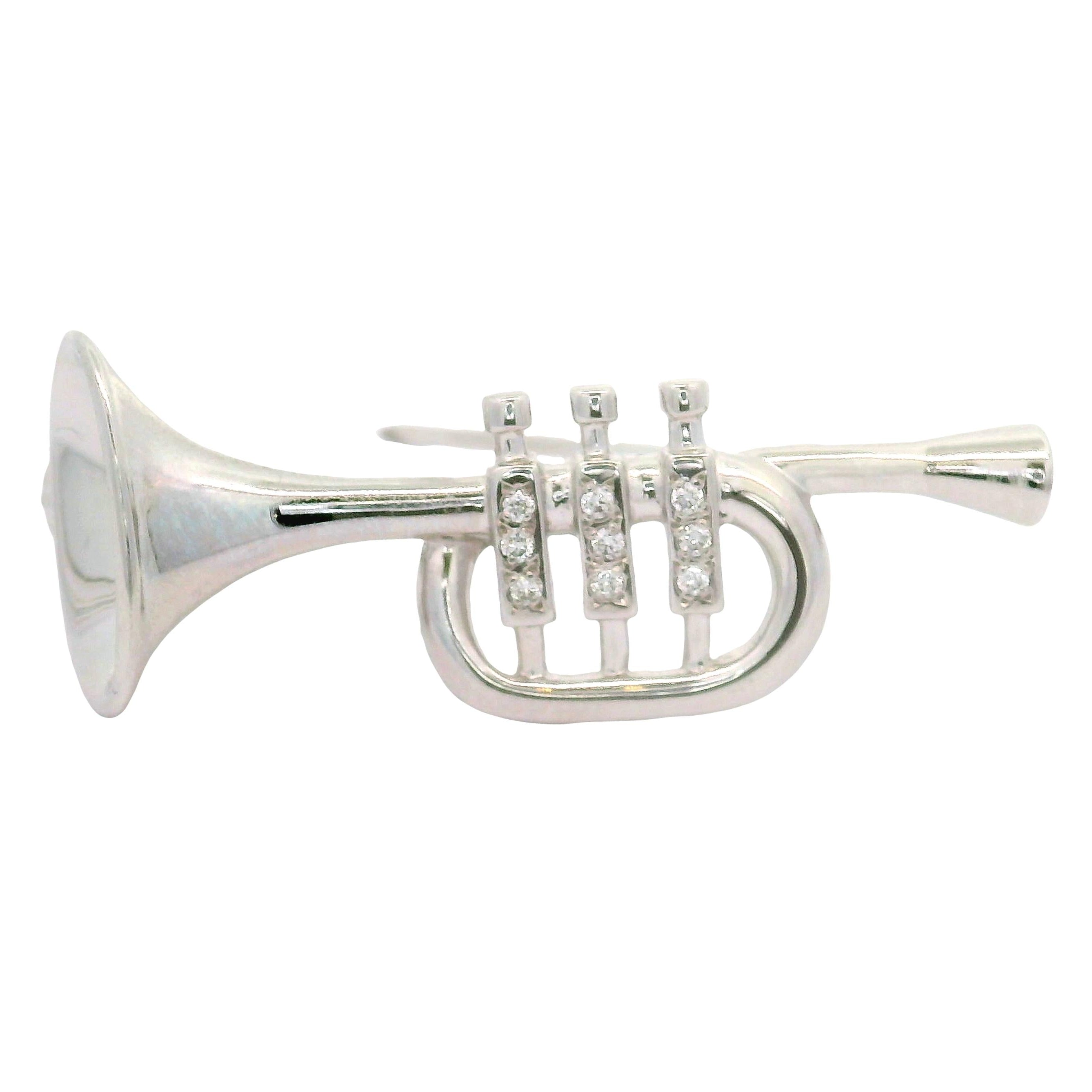 Diamond Platinum-14K White Gold Trumpet Brooch Pendant