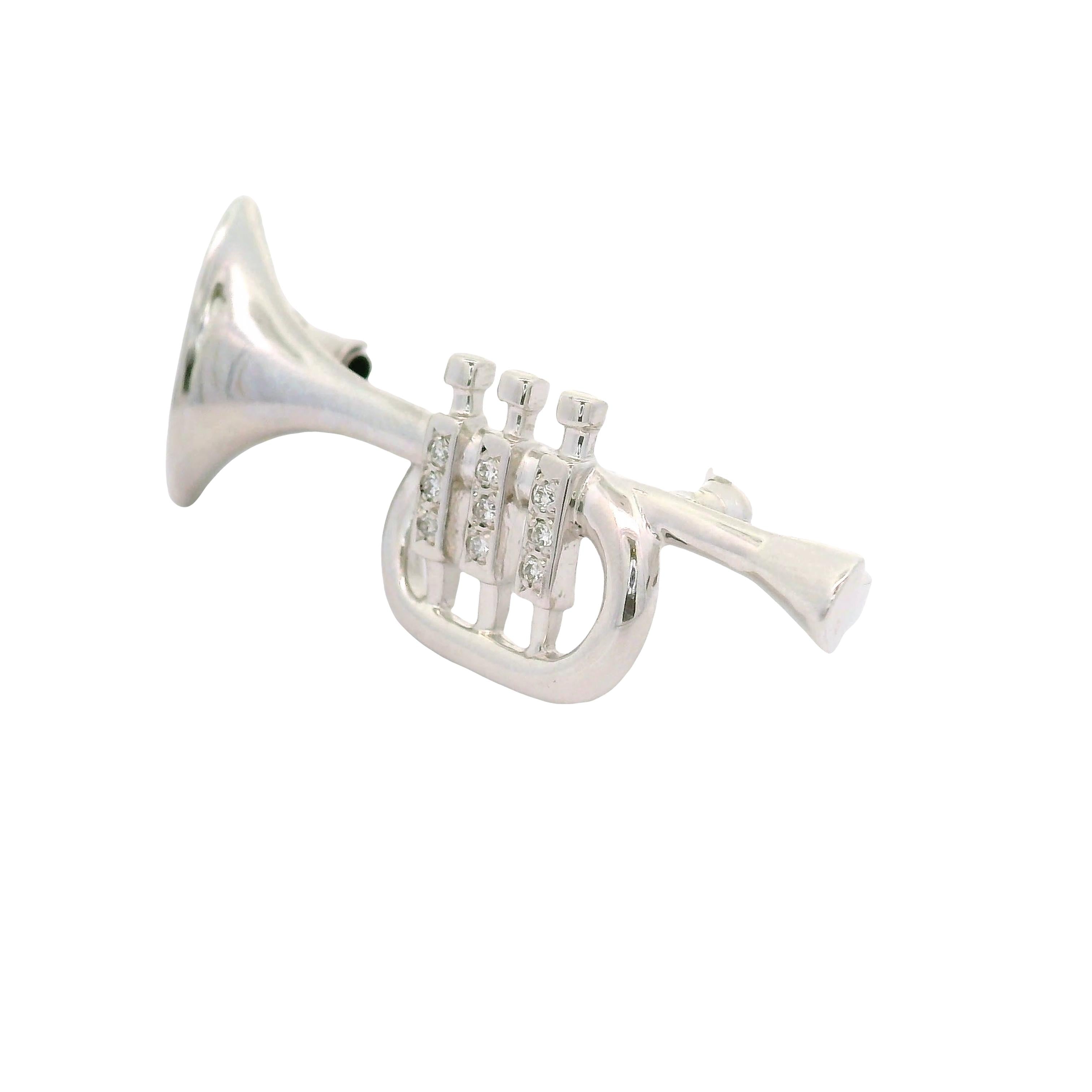 Diamond Platinum-14K White Gold Trumpet Brooch Pendant