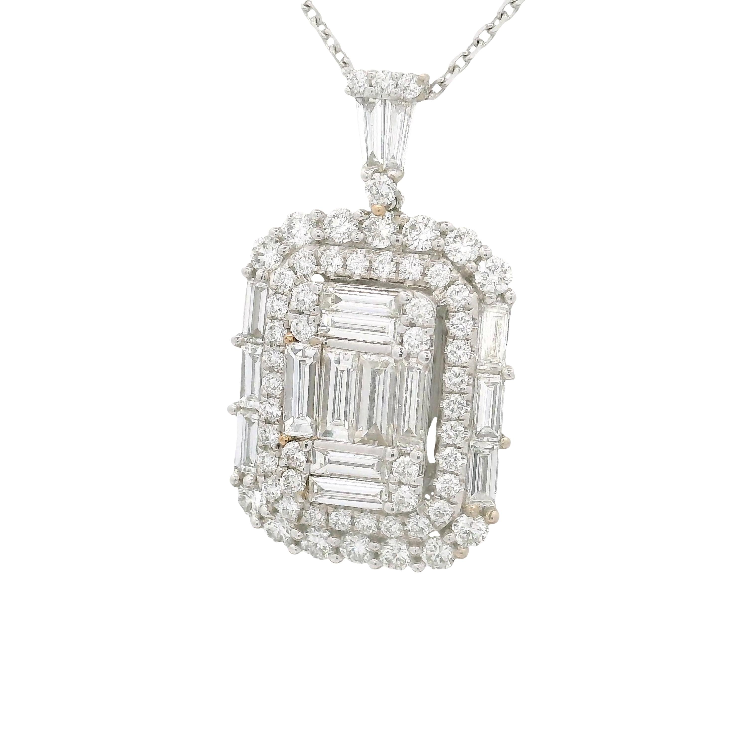 Diamond 18K White Gold Art-Deco-Style Pendant Chain