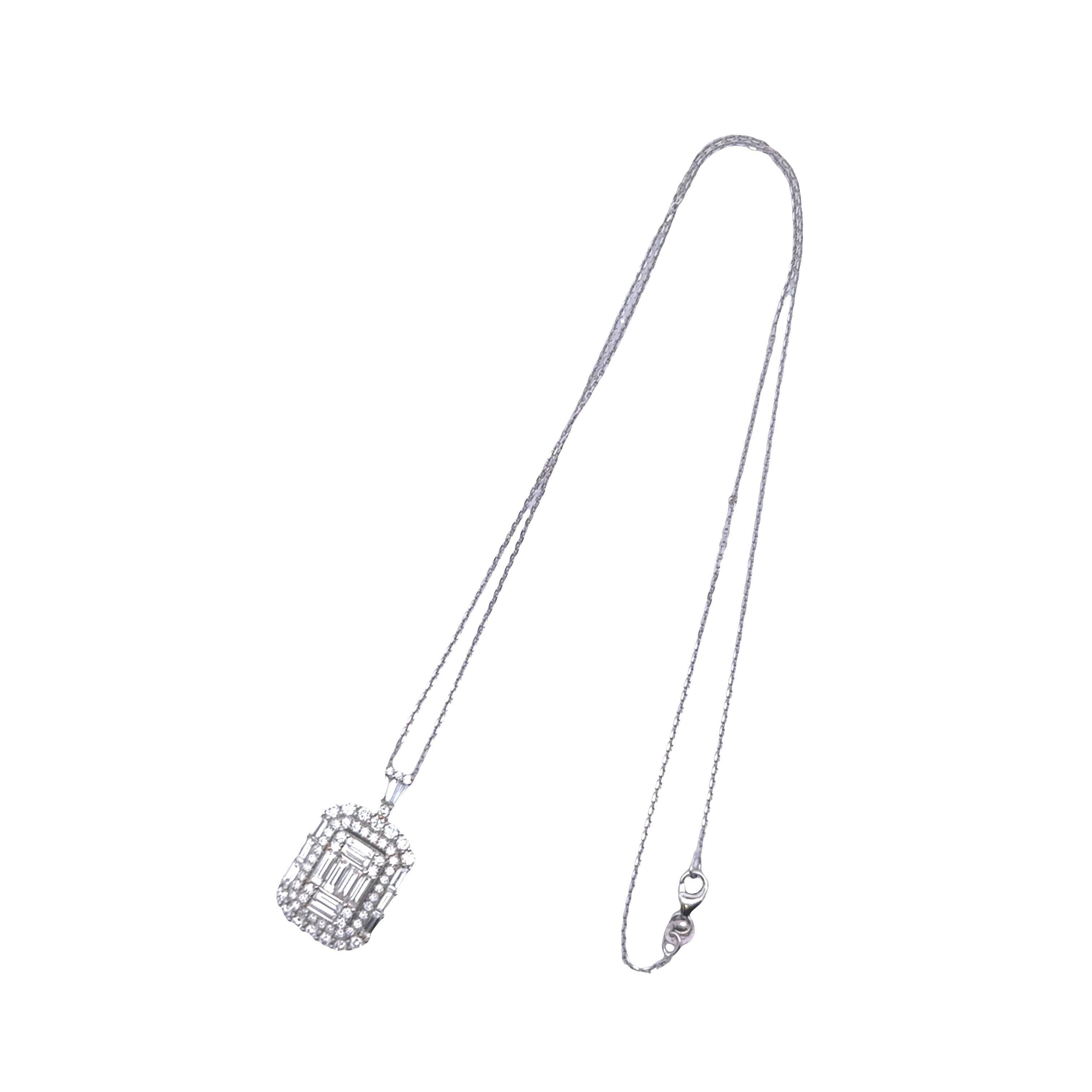 Diamond 18K White Gold Art-Deco-Style Pendant Chain