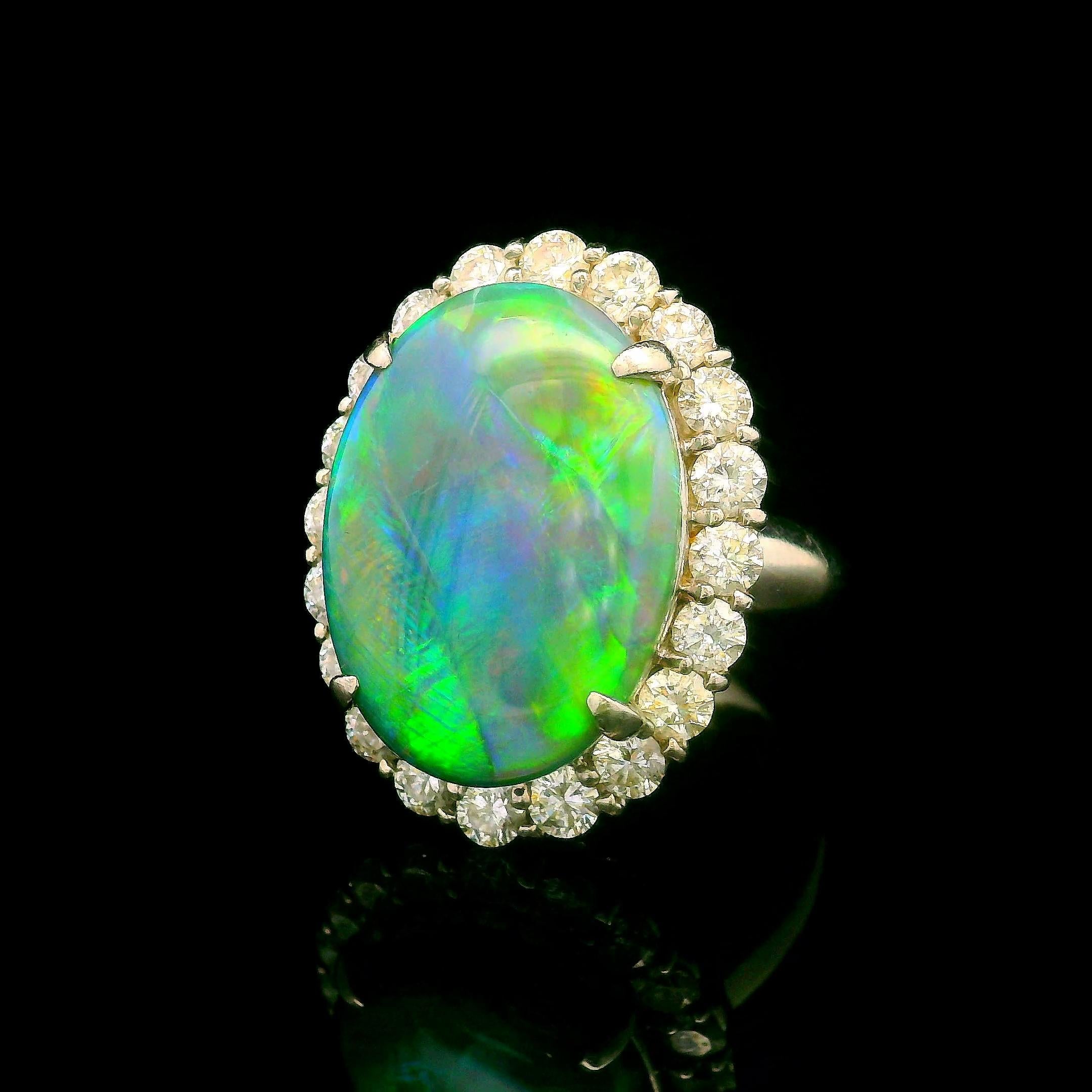 8.38 Carat Australian Black Opal Diamond Platinum Halo Ring