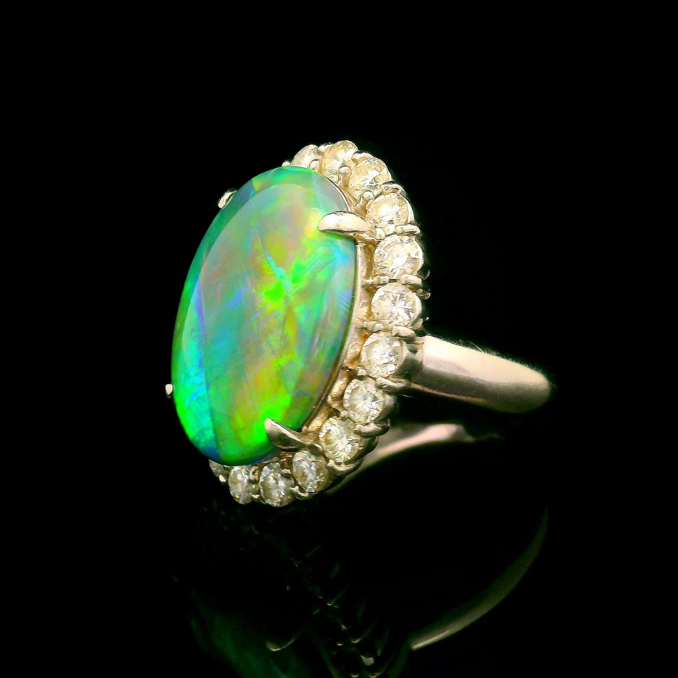 8.38 Carat Australian Black Opal Diamond Platinum Halo Ring