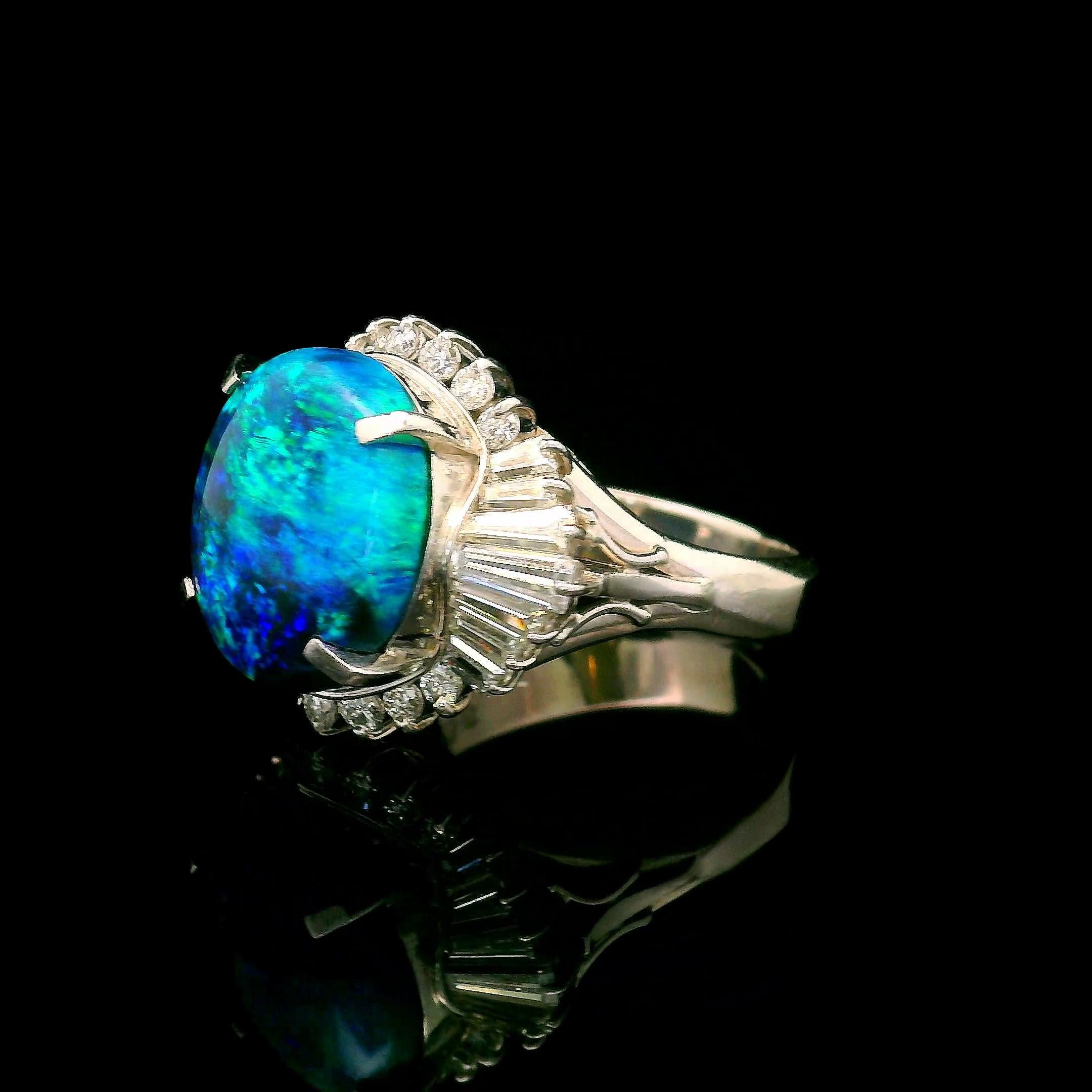 5.62 Carat Australian Black Opal Diamond Platinum Ballerina Ring