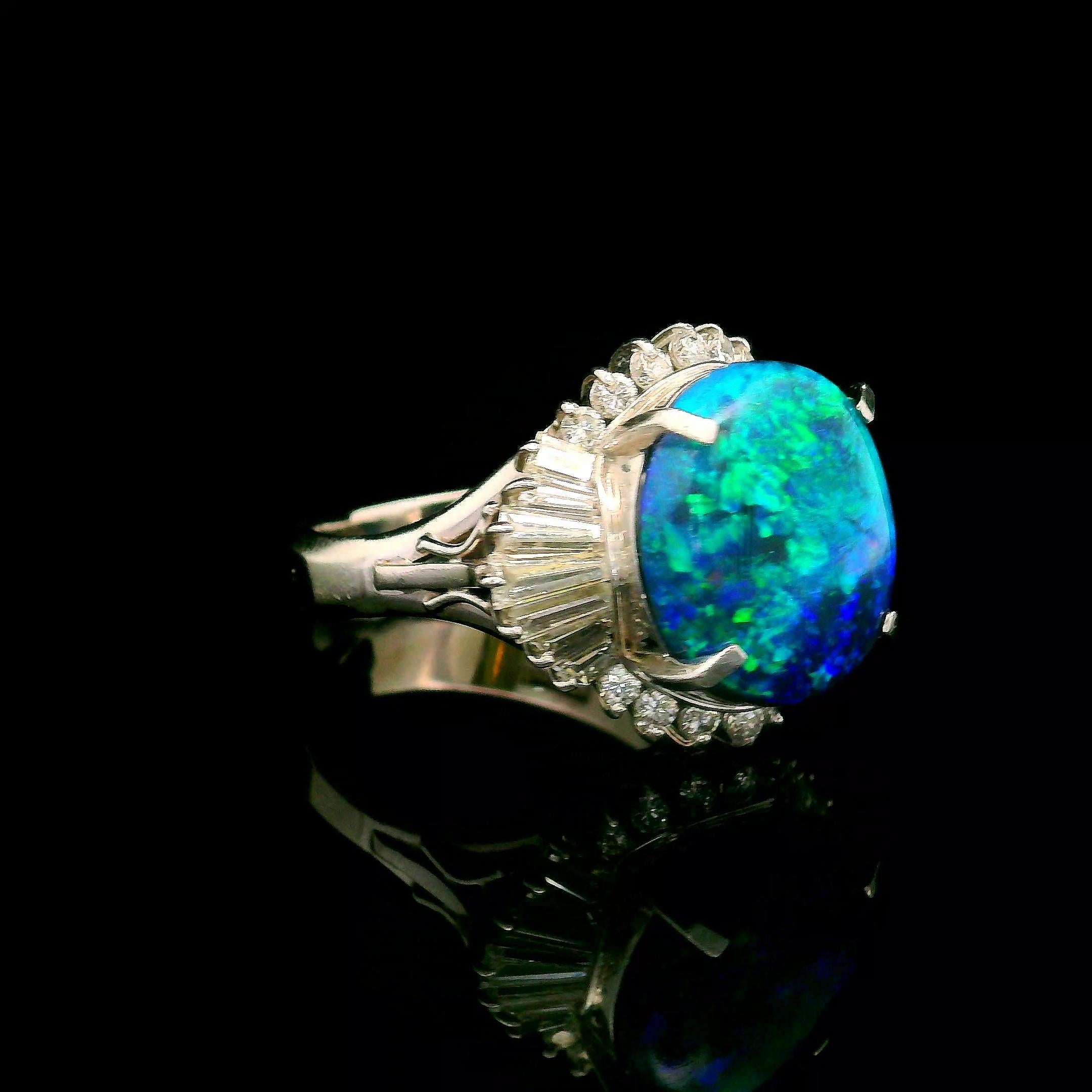 5.62 Carat Australian Black Opal Diamond Platinum Ballerina Ring