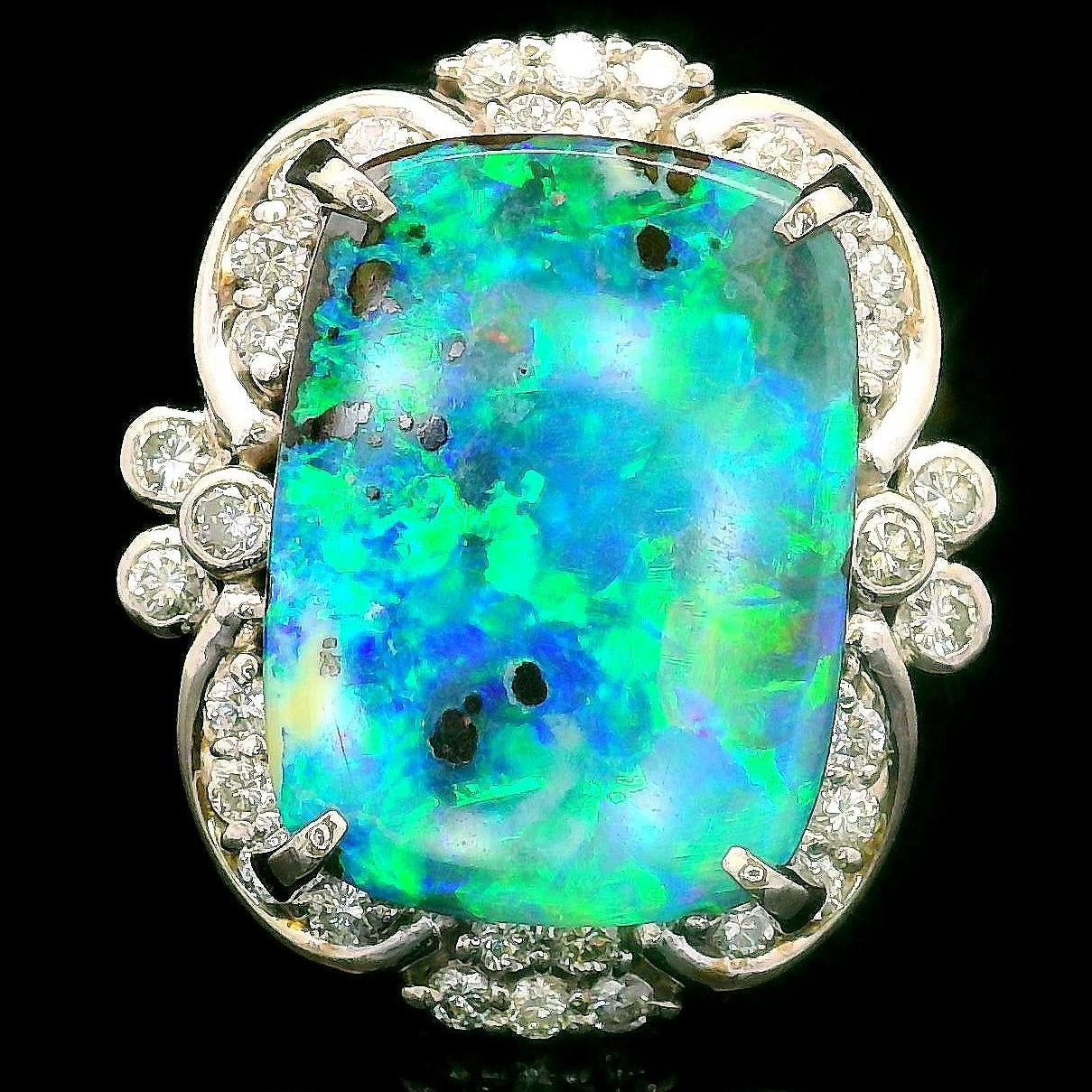 8.63 Carat Australian Boulder Opal Diamond Platinum Ring
