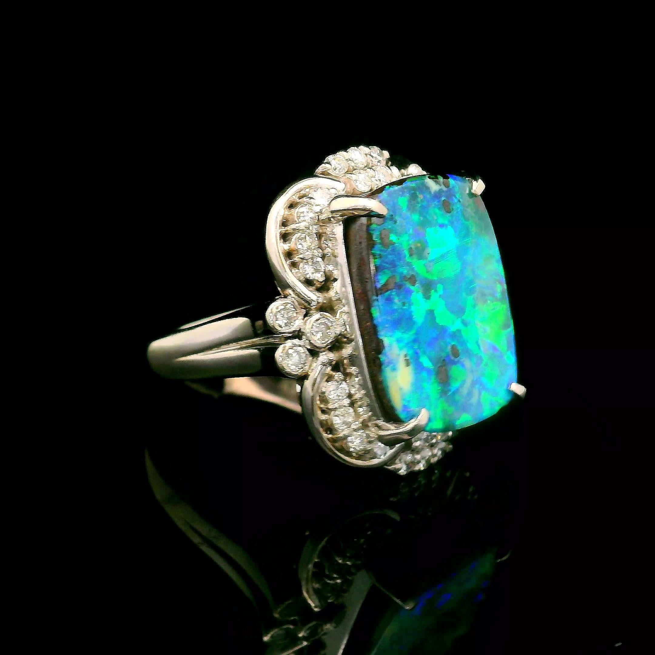8.63 Carat Australian Boulder Opal Diamond Platinum Ring