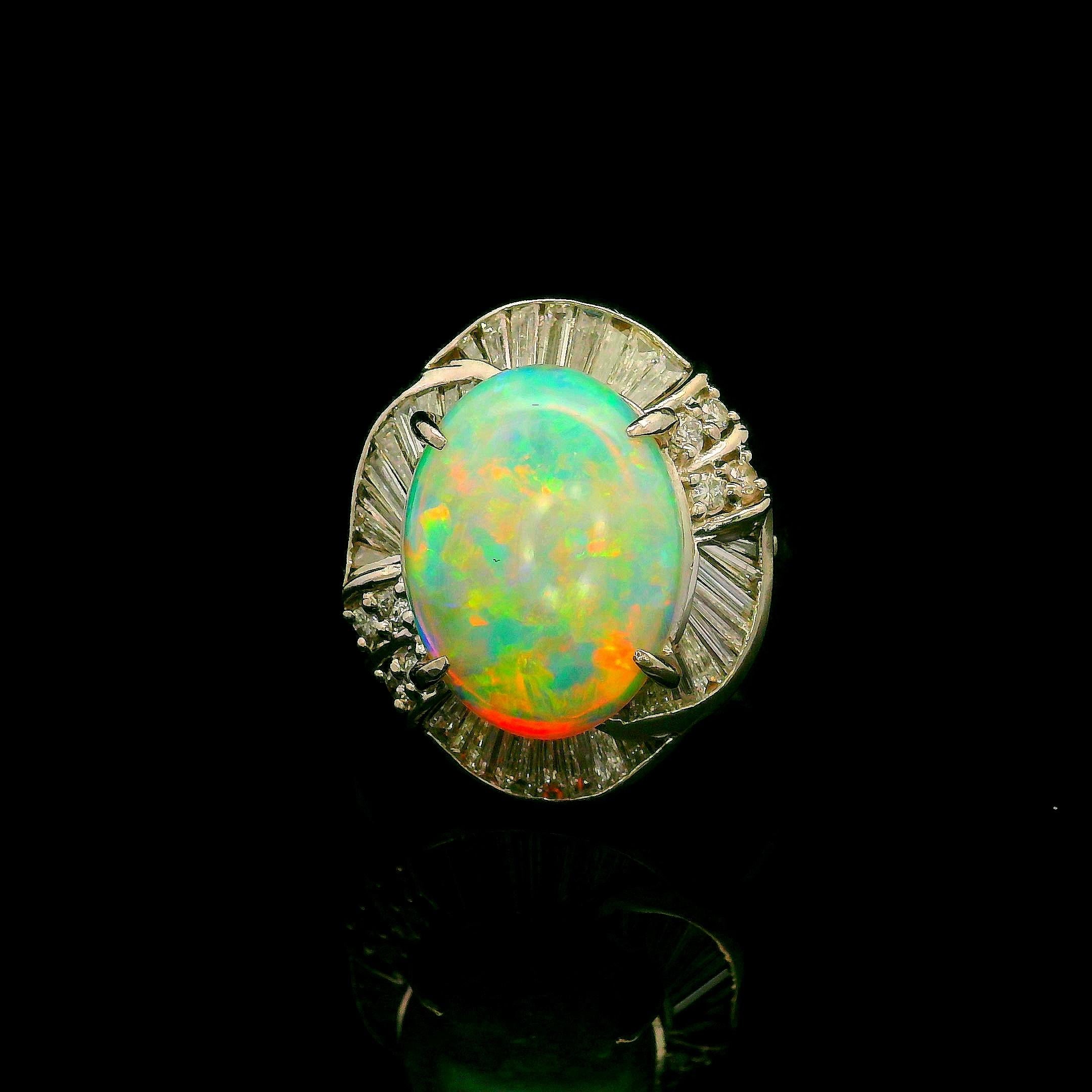 3.67 Carat Australian Crystal Opal Diamond Platinum Swirl Ring