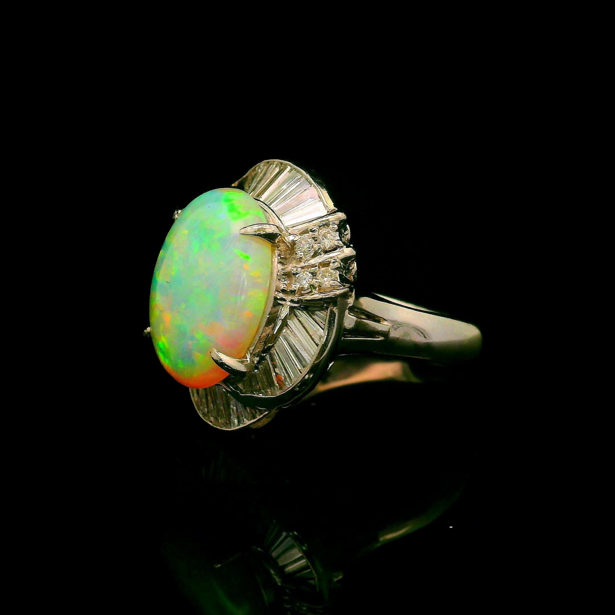3.67 Carat Australian Crystal Opal Diamond Platinum Swirl Ring
