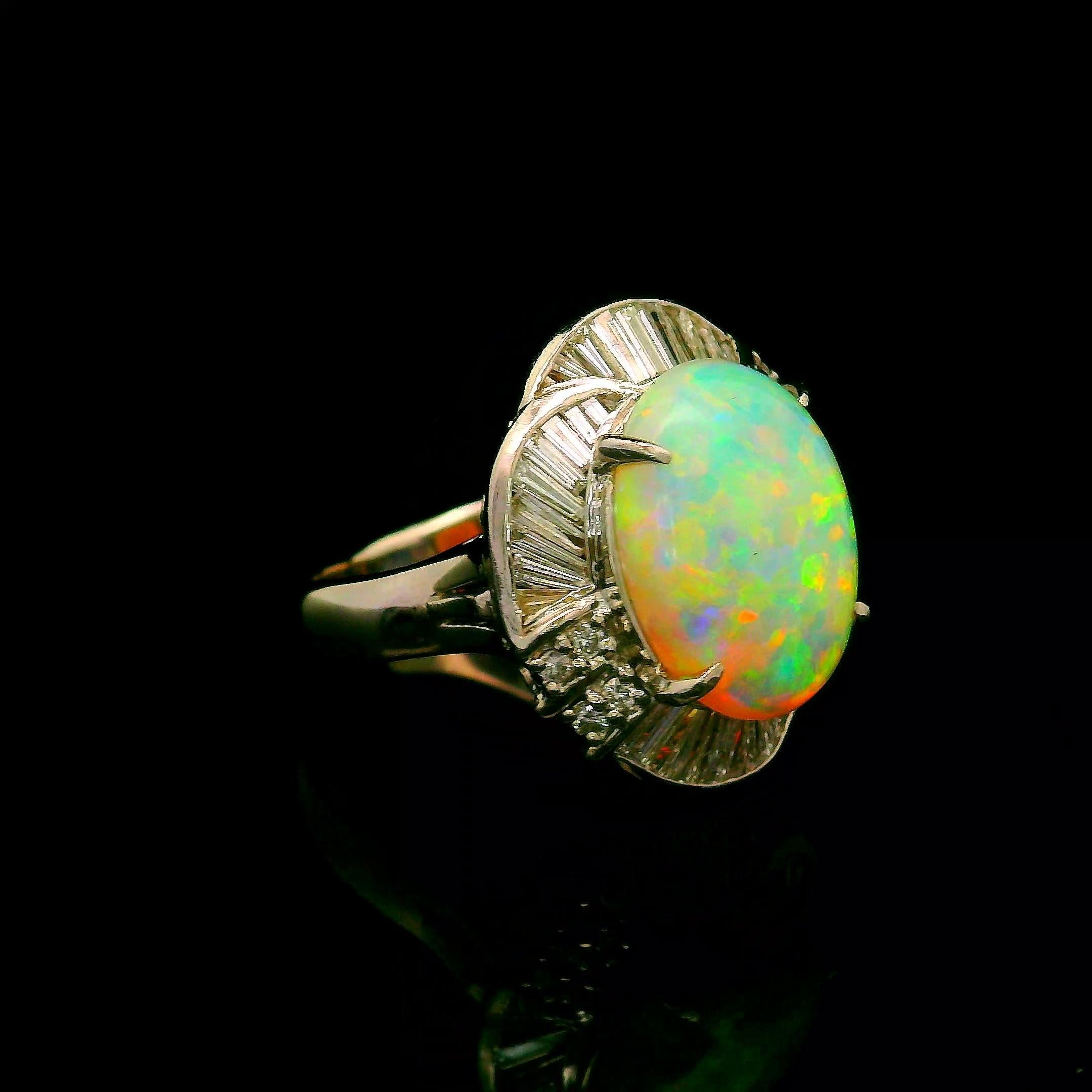 3.67 Carat Australian Crystal Opal Diamond Platinum Swirl Ring