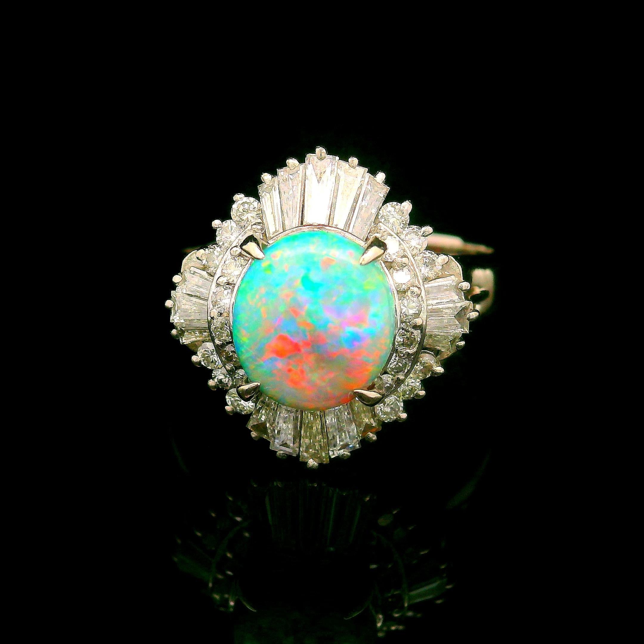 Australian Opal Diamond Platinum Burst Ring