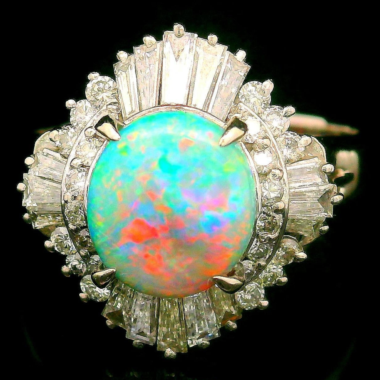 Australian Opal Diamond Platinum Burst Ring
