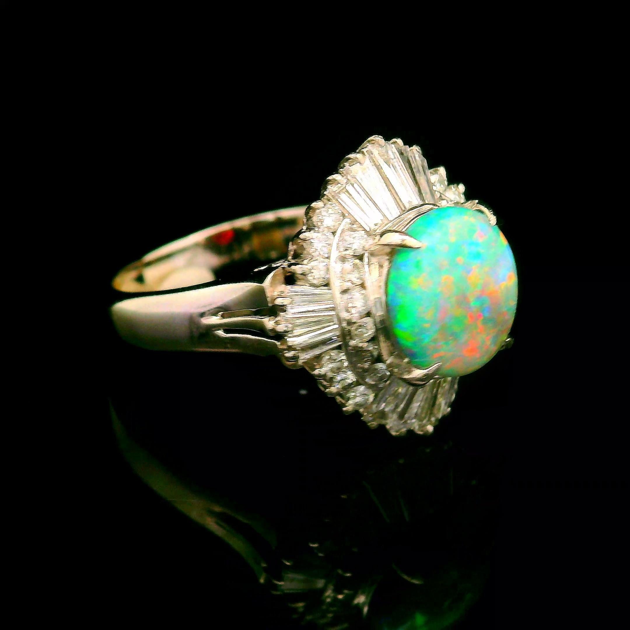Australian Opal Diamond Platinum Burst Ring