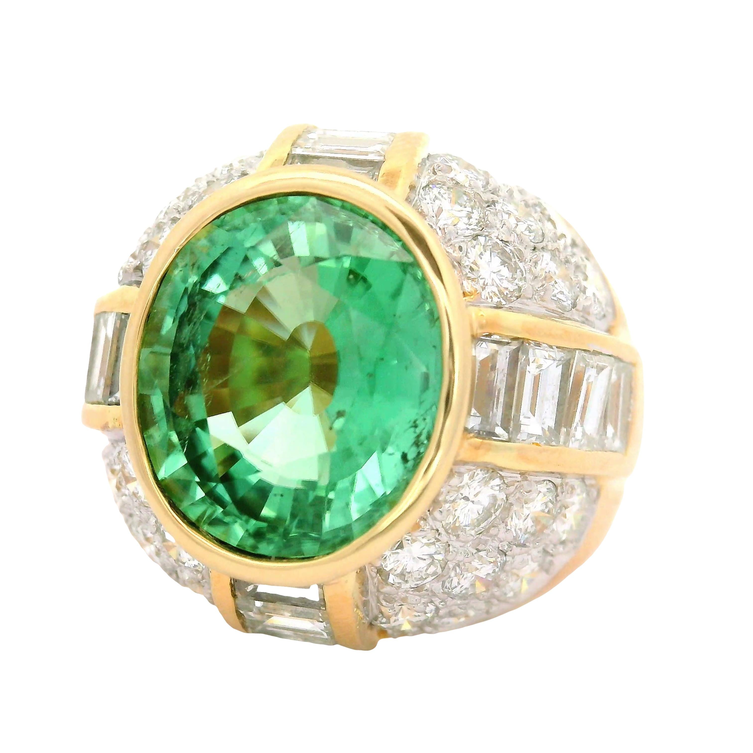 5.99 Carat Neon-Green Paraiba Tourmaline Diamond 18K Yellow Gold Ring, AIGS Cert