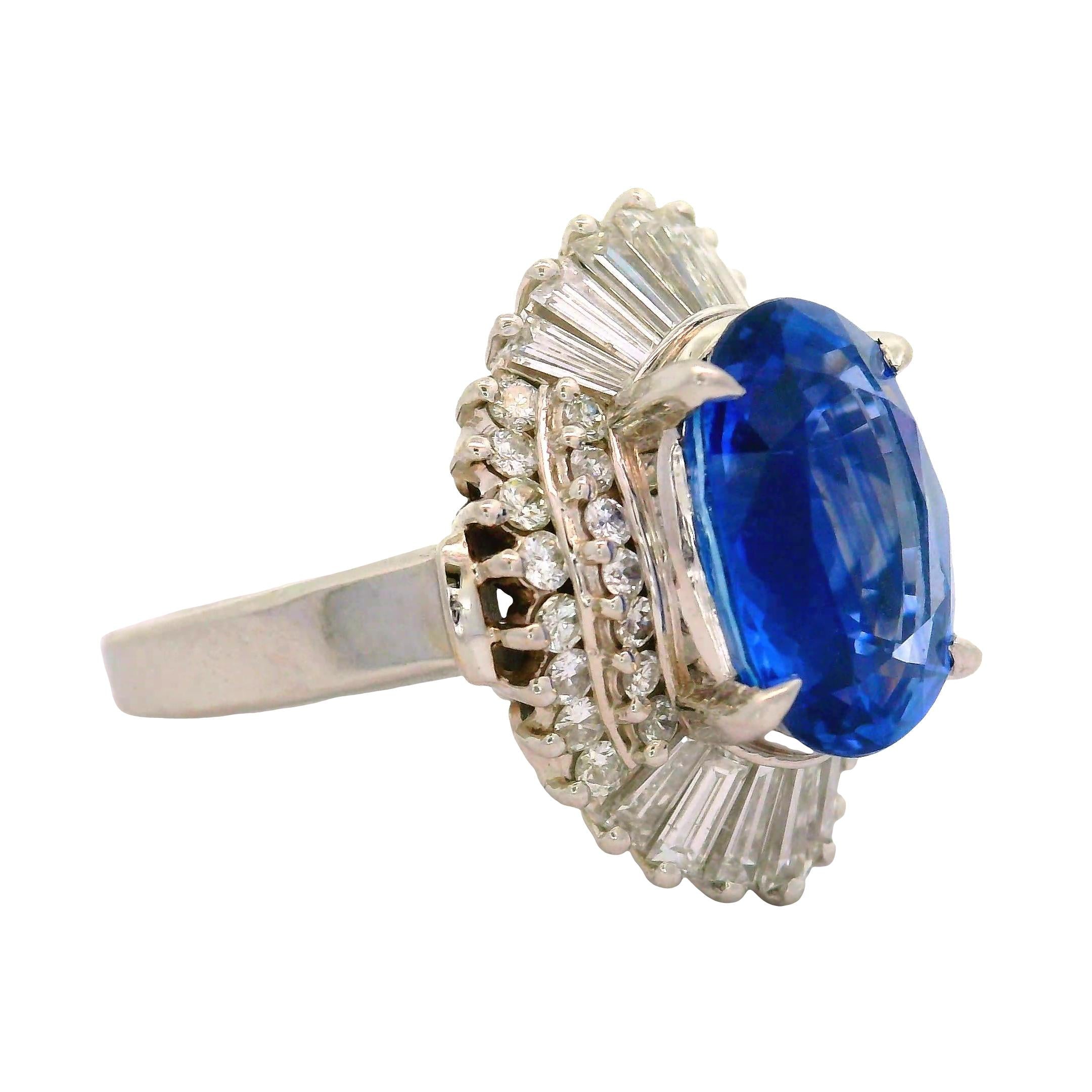 4.11 Carat Ceylon Sapphire Diamond Platinum Ballerina Ring, GIA Certified